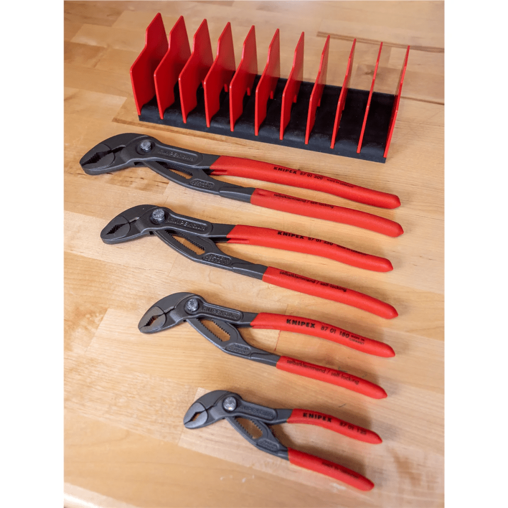 KNIPEX Cobra Pliers Set, 4-Piece With 10-Piece Tool Holder – 87 01 125, 87 01 180, 87 01 250, 87 01 300