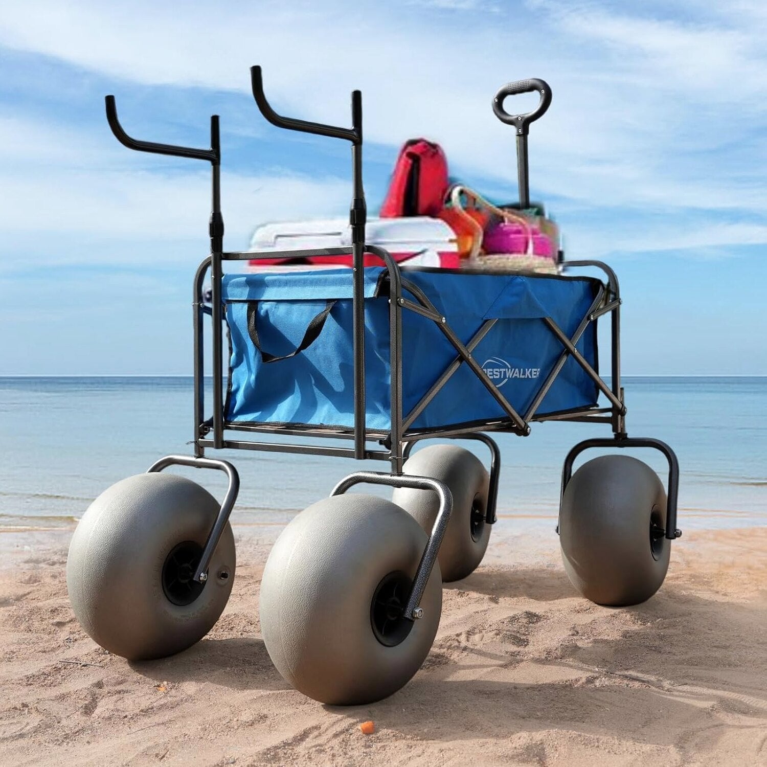 CRESTWALKER Beach Cart With 13in Balloon Wheels, Chair Racks And Pump – Beach Wagon