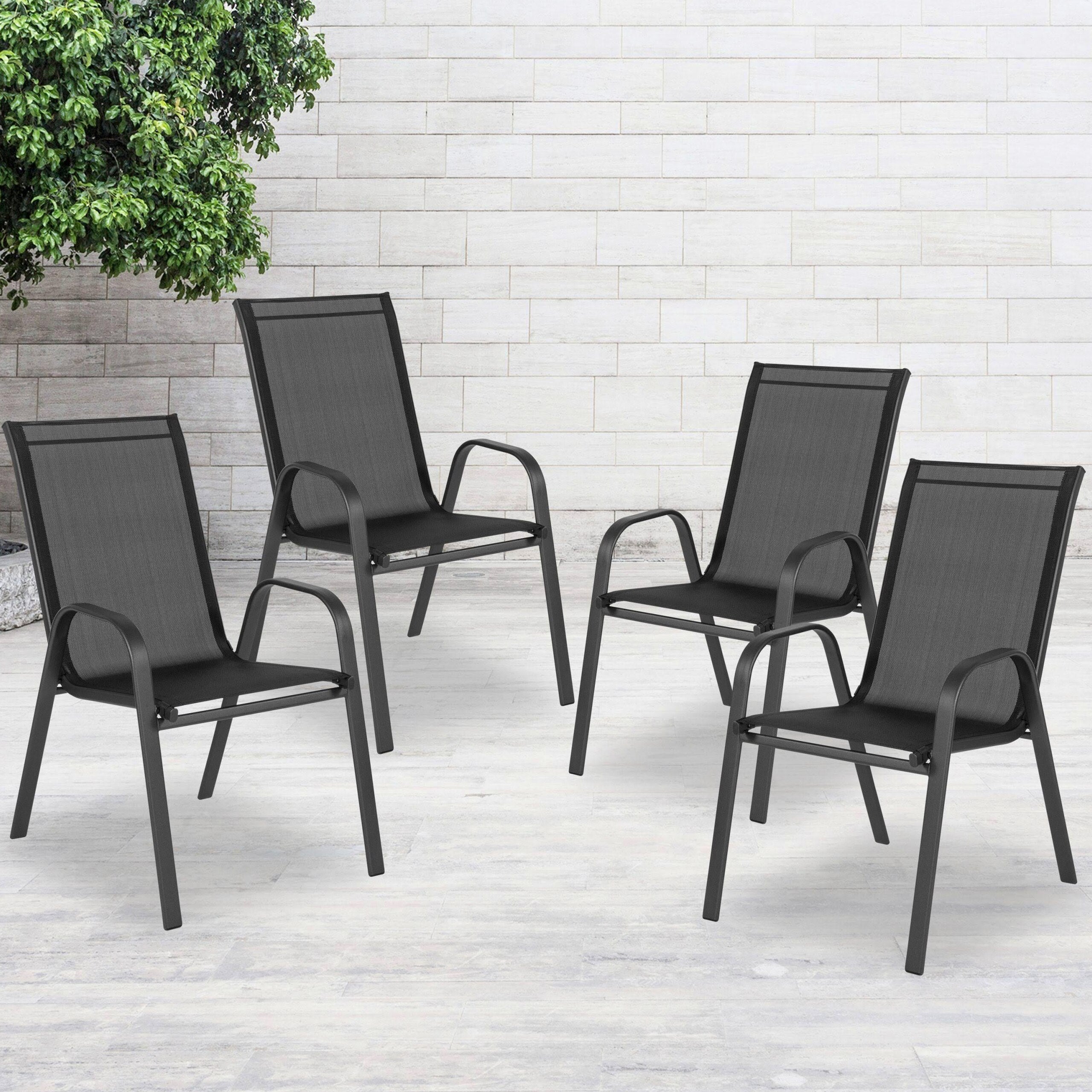 Brazos Series Outdoor Stack Chair, Black – 4 Pack