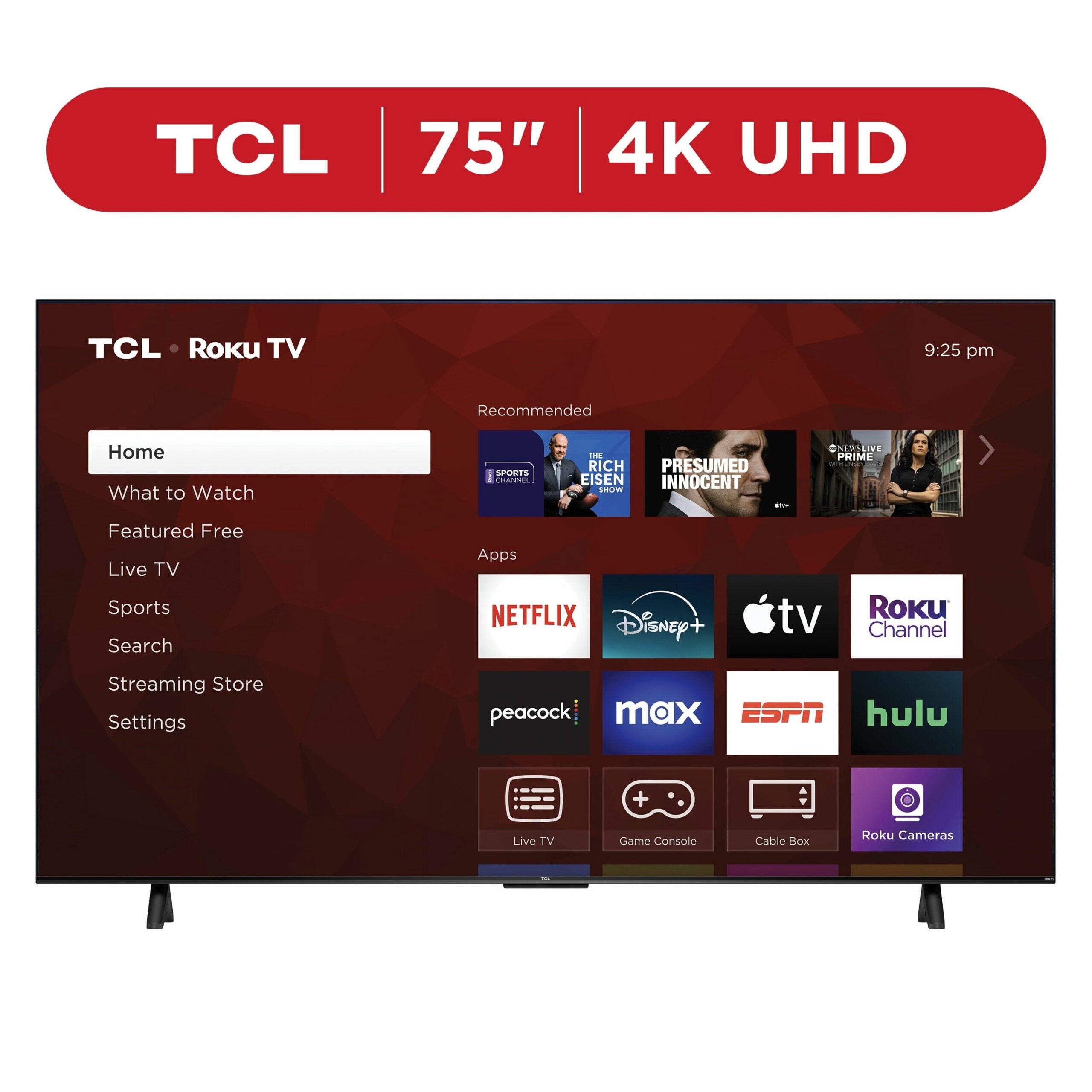 TCL 75 inch 4-Series 4K UHD HDR Smart Roku TV With Voice Control And AirPlay – 4-Series
