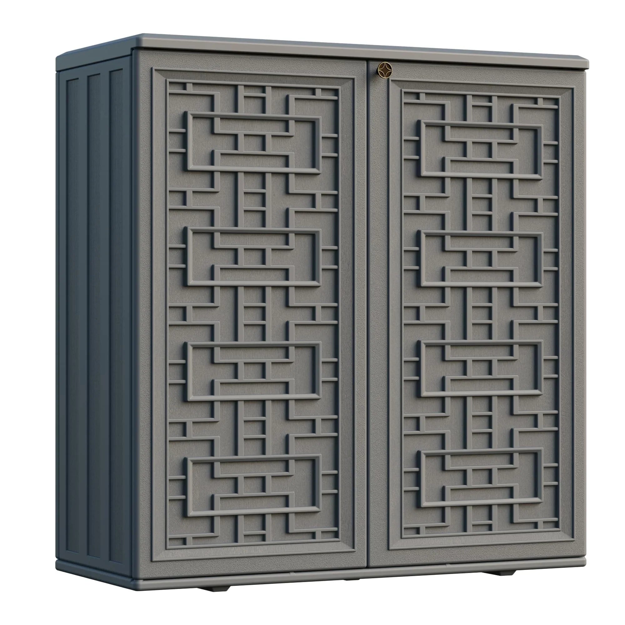 Indoor Outdoor Storage Cabinet With Shelf, Off White Plastic, 34.3”L x 15”W x 36.2”H
