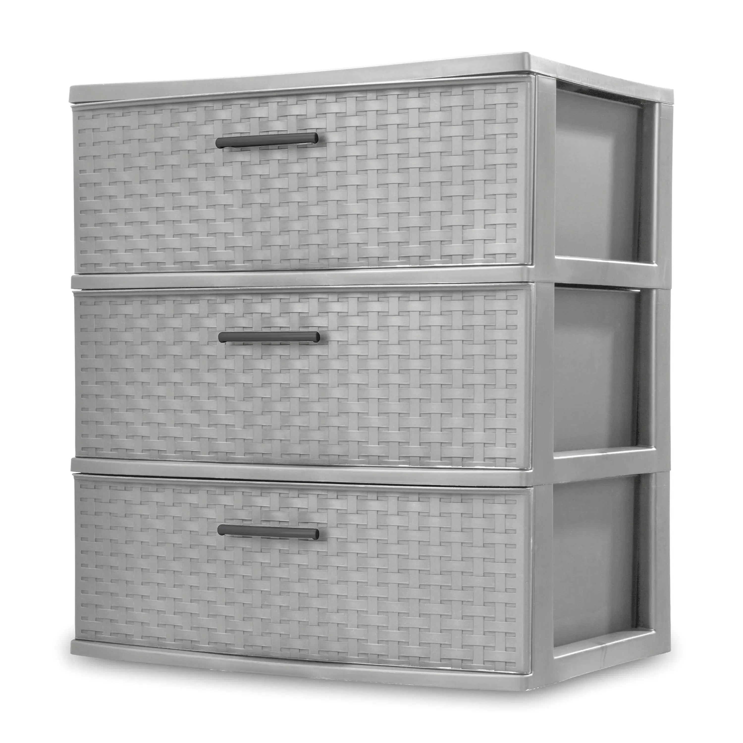 Sterilite 3-Drawer Wide Weave Storage Tower, Cement – 24 Inches H x 21.88 Inches W x 15.88 Inches D