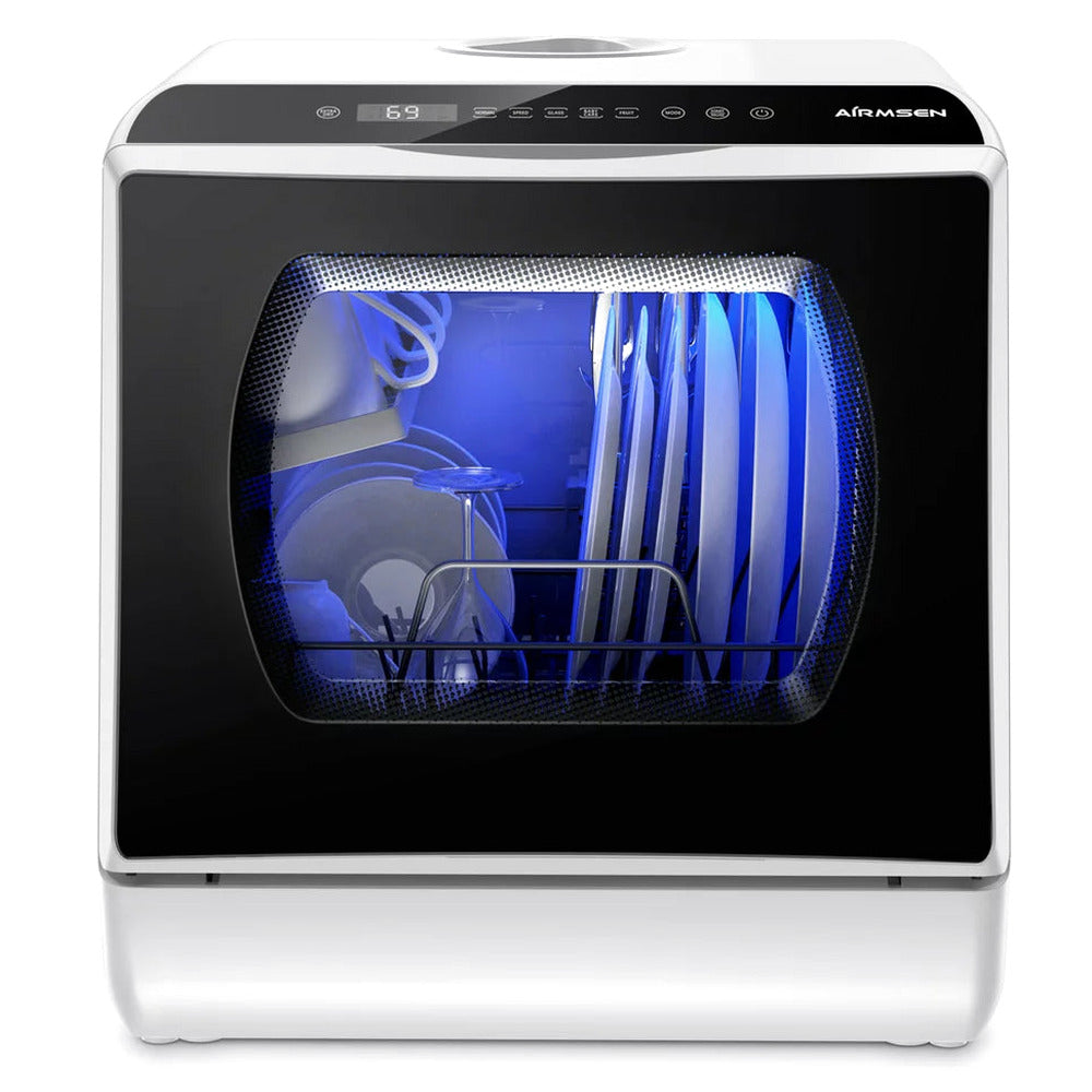 AIRMSEN Portable Countertop Dishwasher, 5-Liter Built-In Water Tank, 5 Washing Programs – AE-TDQR03