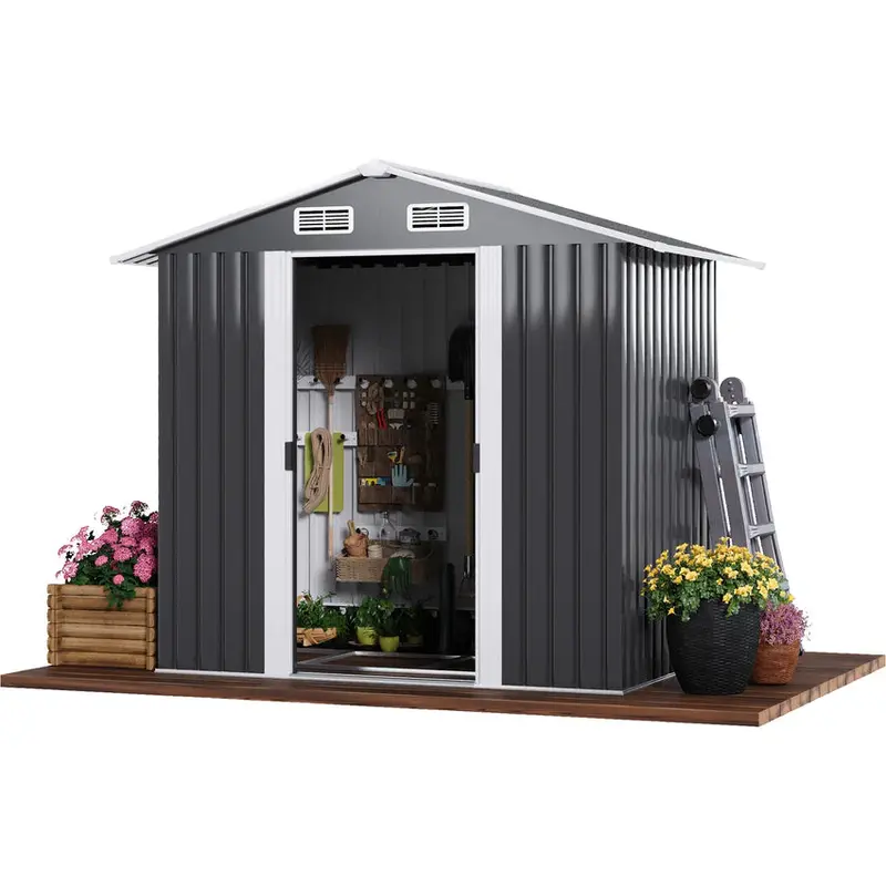 Garden Storage Shed 131x195x186cm Galvanized Steel Black