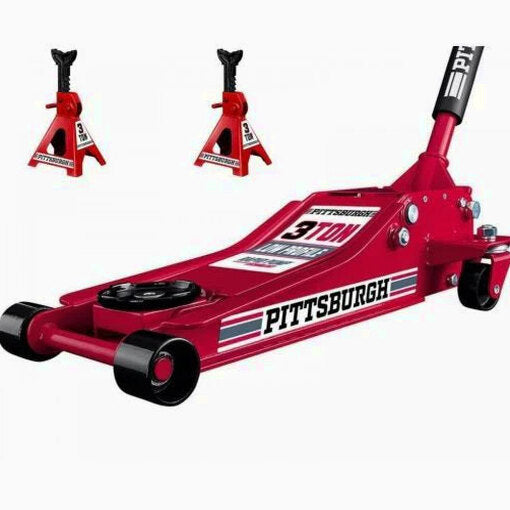Steel Hydraulic Low Profile Floor Jack And Jack Stands Set – Three-Ton