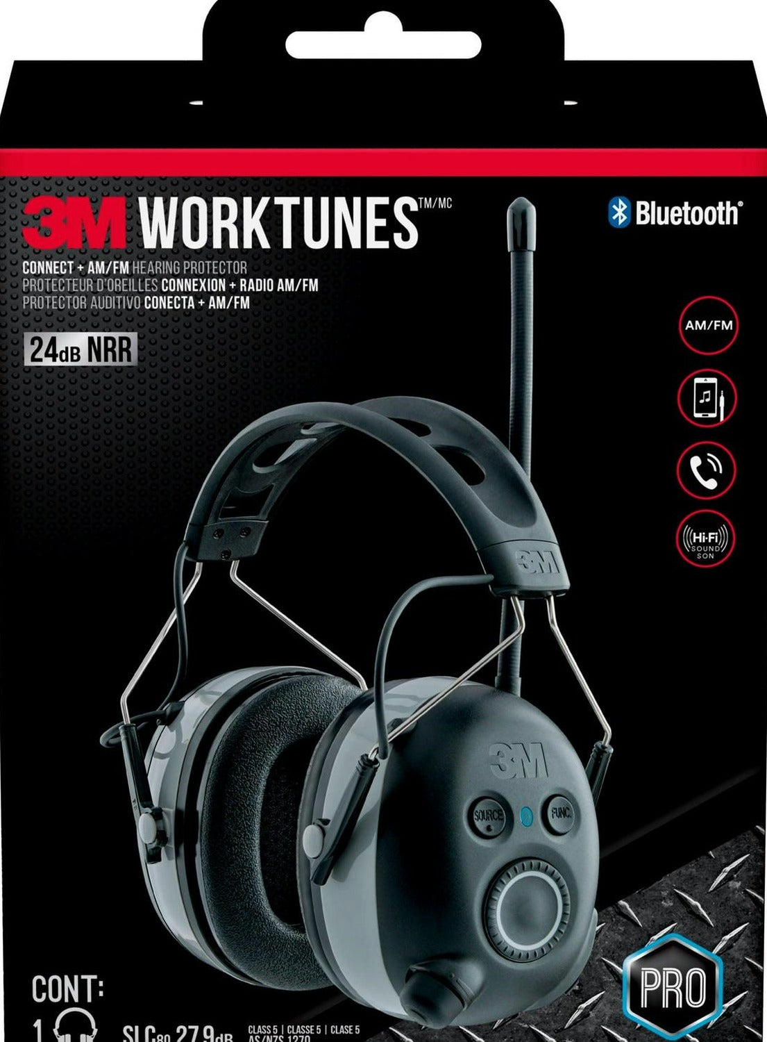 3M WorkTunes Connect AM/FM Hearing Protector With Bluetooth Technology, Black, 1 Pack – 90542H1-DC-PS