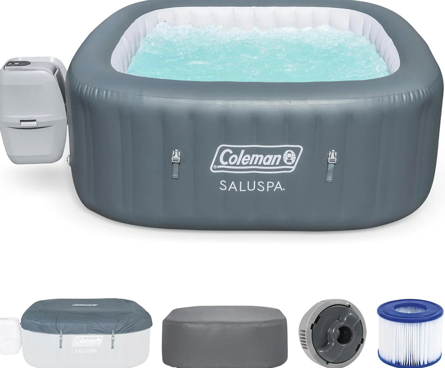 Coleman 4 To 6 Person Square Inflatable Hot Tub With 114 AirJets, Gray – 15442