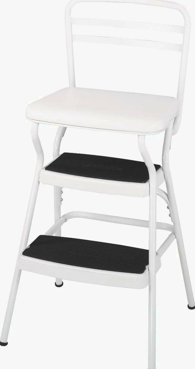COSCO Stylaire Retro Chair And Step Stool With Flip-Up Seat – White, One Pack