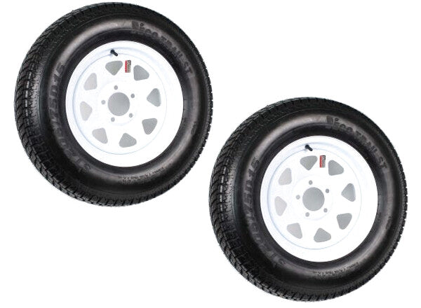 Trailer Tires On Rims ST205/75D15 Load Range C 5 Hole White Spoke – 2-Pack