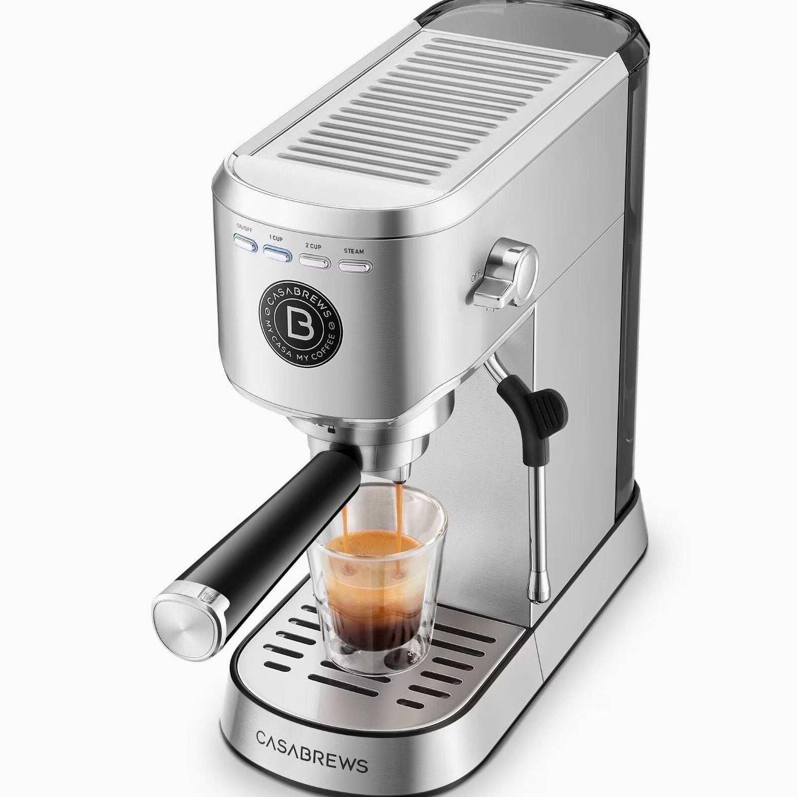 CASABREWS Espresso Machine, 20-Bar Pressure, 34 oz Water Tank, Silver – 5418Basic