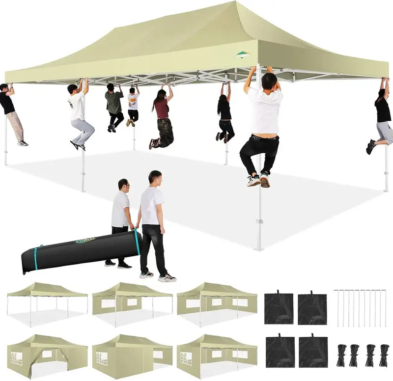 COBIZI 10×20 ft Commercial Pop-Up Canopy Tent With 6 Sidewalls And Roller Bag
