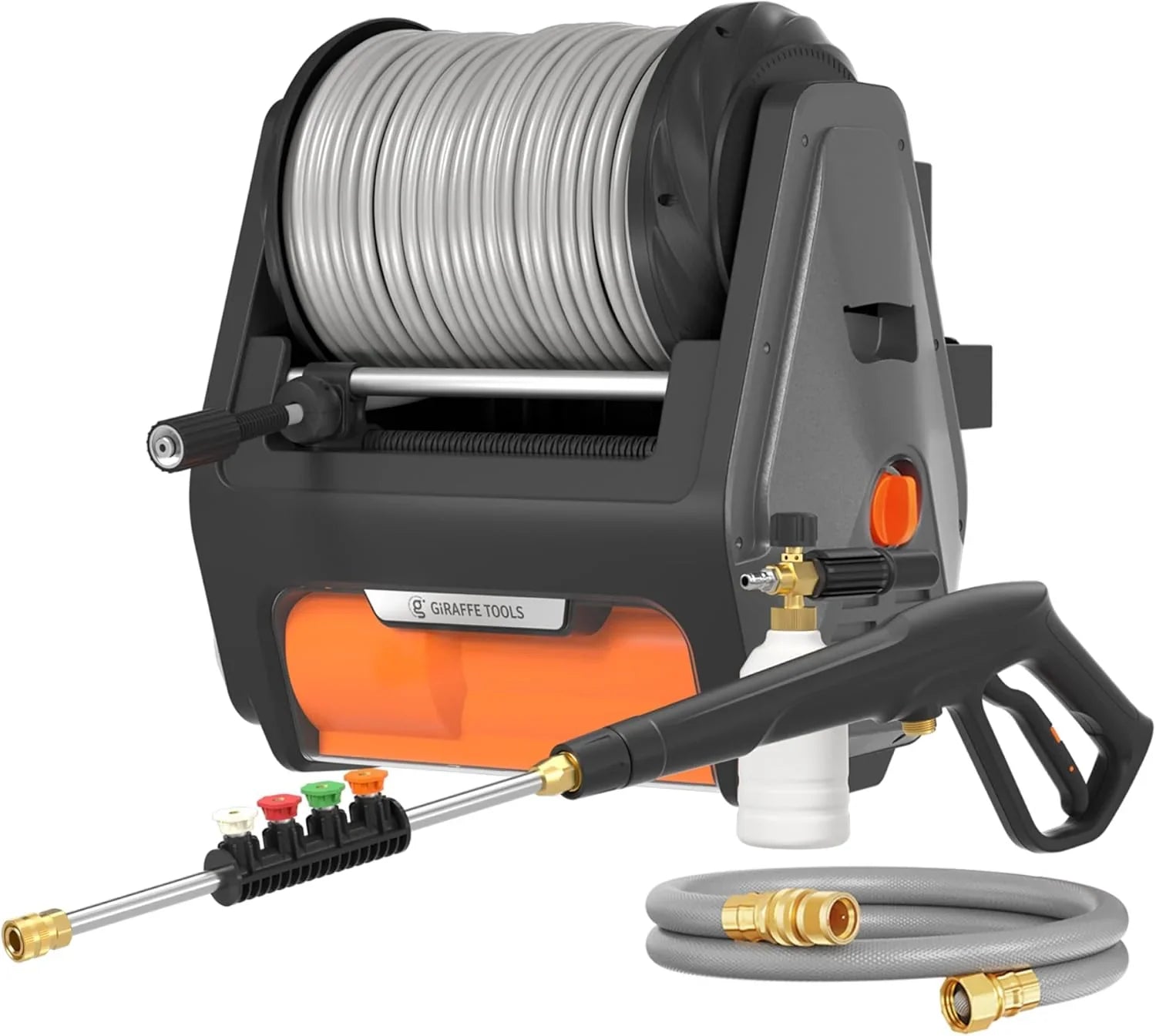 Giraffe Tools Grandfalls Wall Mounted Electric Pressure Washer, 2900 PSI, 2.2 GPM, 100ft Retractable Hose – Super 134