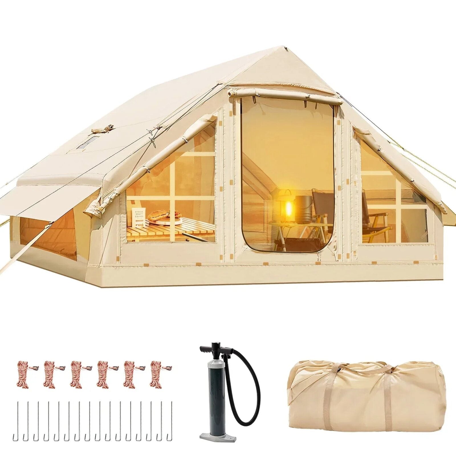 ABORON 6 Person Inflatable Camping Tent With Pump, 10ft x 7ft, 4 Season, Oxford – Glamping Family Tent