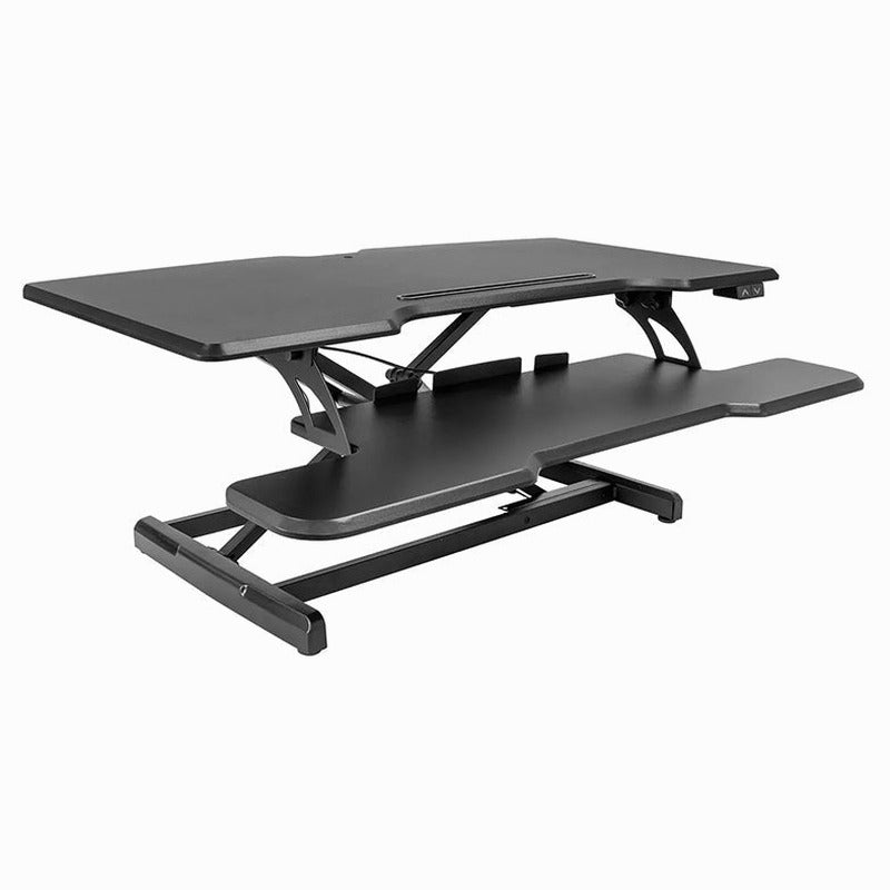 Electric Standing Desk Converter With 38in Tabletop, Keyboard Tray And Device Slot – Black