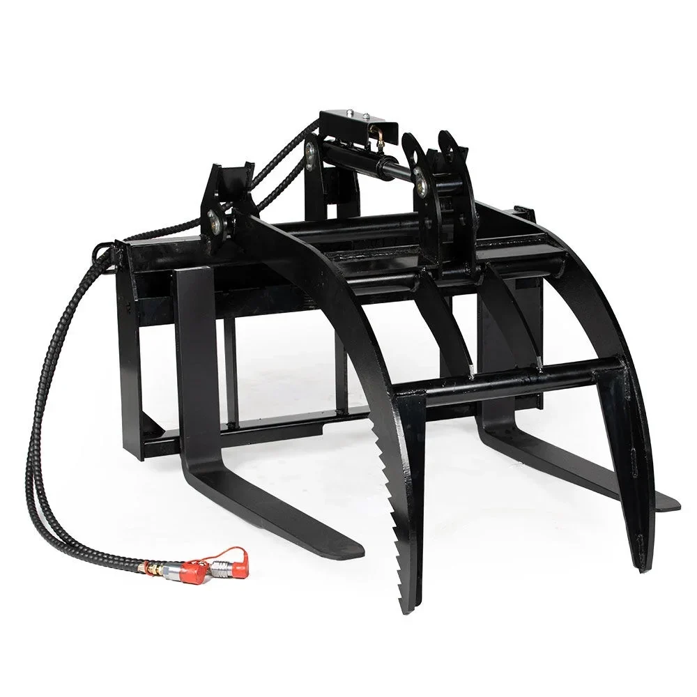 Titan Attachments Hydraulic Skid Steer Pallet Fork Grapple, 48in Fork Blades, 1/2in Steel Frame – V2