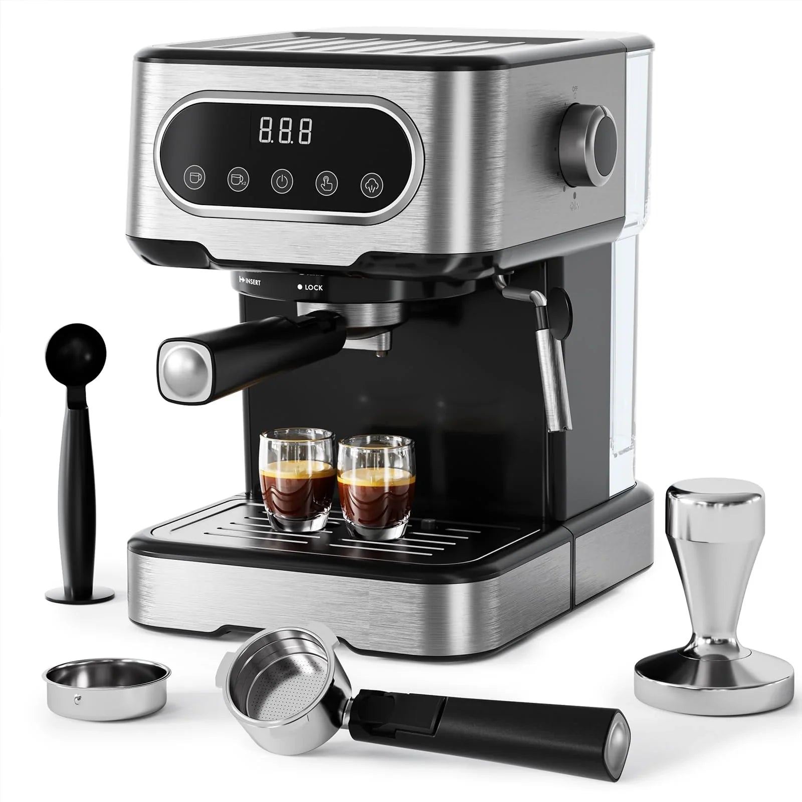 Espresso Coffee Maker With Milk Frother Steam Wand And Digital Touch Panel – Black