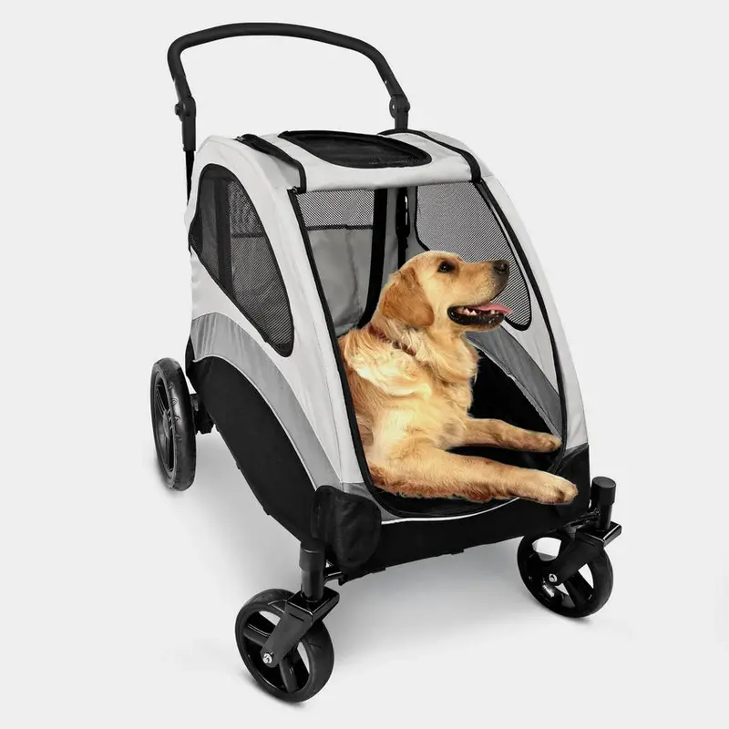 Poloma Foldable Dual-Pet Stroller, Gray, 120lbs – GS-307Z