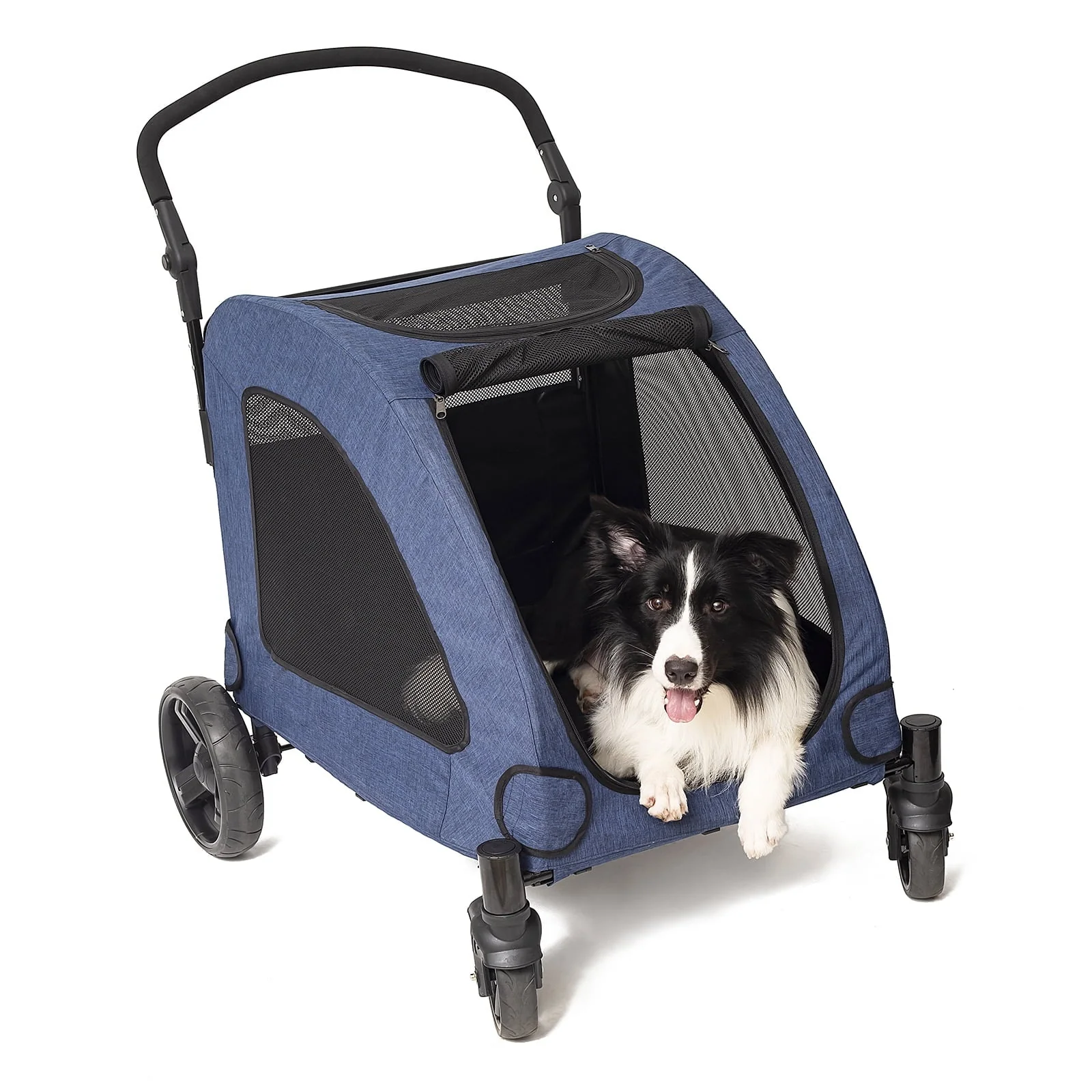 Tikysky 4-Wheel Pet Stroller for Medium and Large Dogs and Cats – Blue