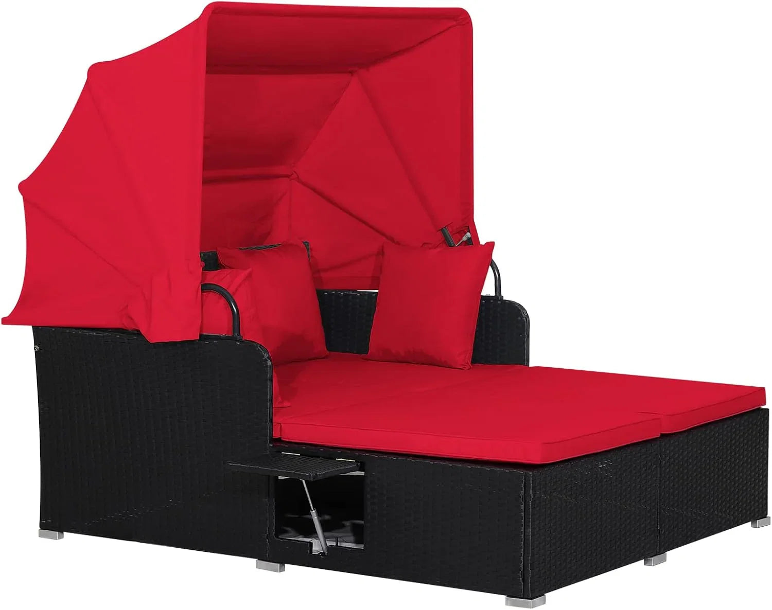 RELAX4LIFE Patio Daybed With Canopy, Cushions, 4 Pillows And 2 Side Trays, Turquoise – B0BYSN7GC7