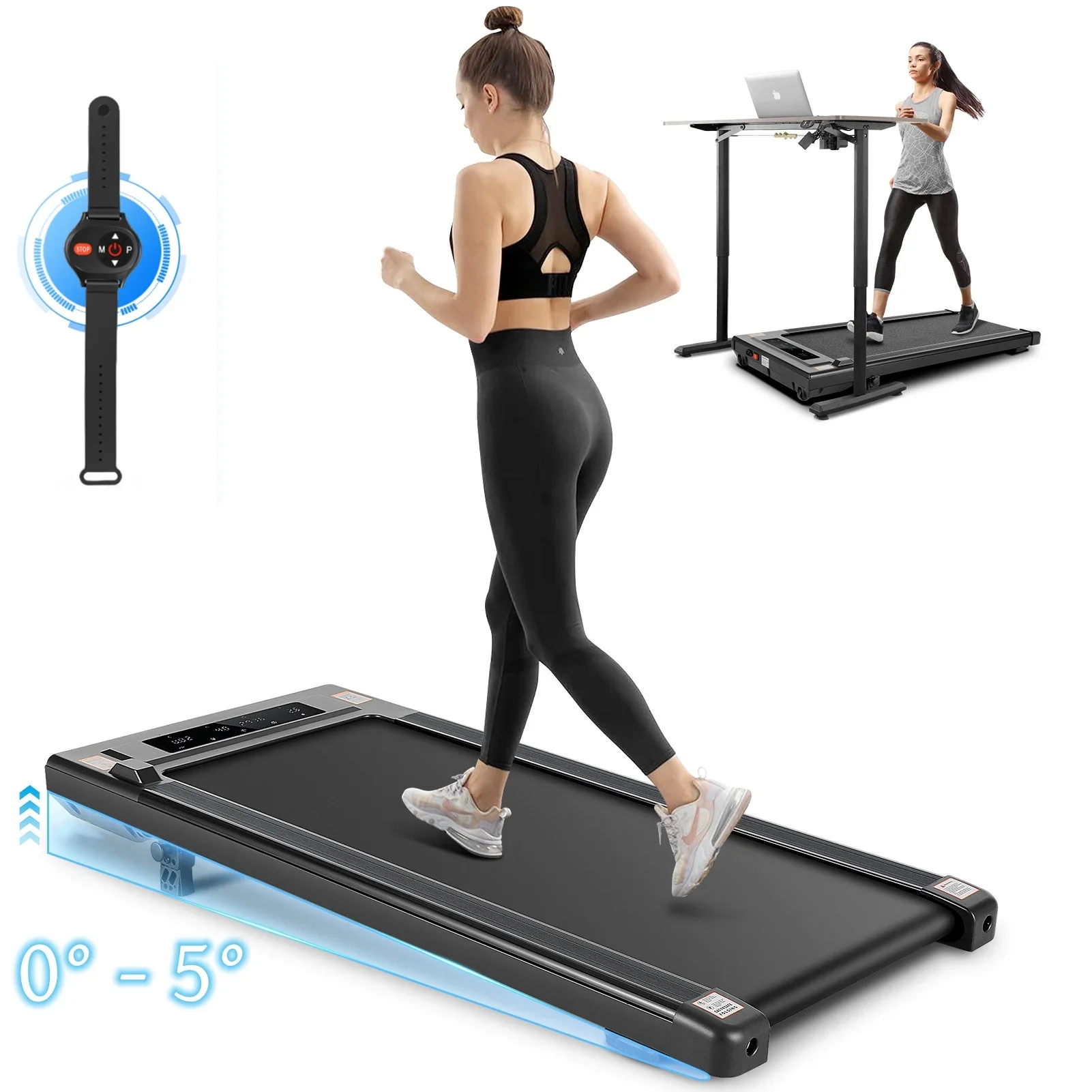 Tikmboex 2.5HP 2 In 1 Under Desk Treadmill With LED Touch Screen Remote Control – Black