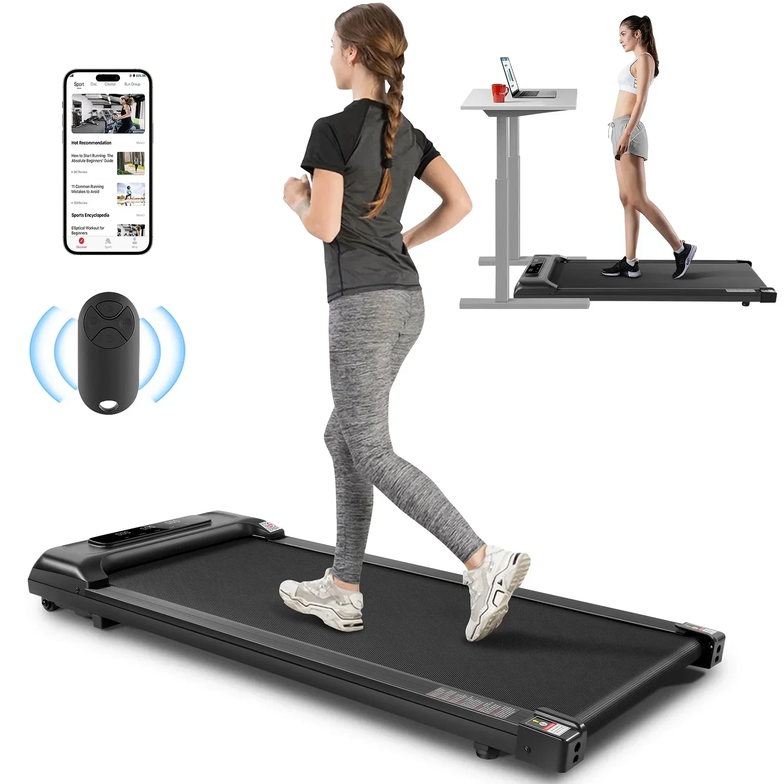 Tikmboex Under Desk Treadmill 2.5HP With LED Display, Remote And APP Dual Control