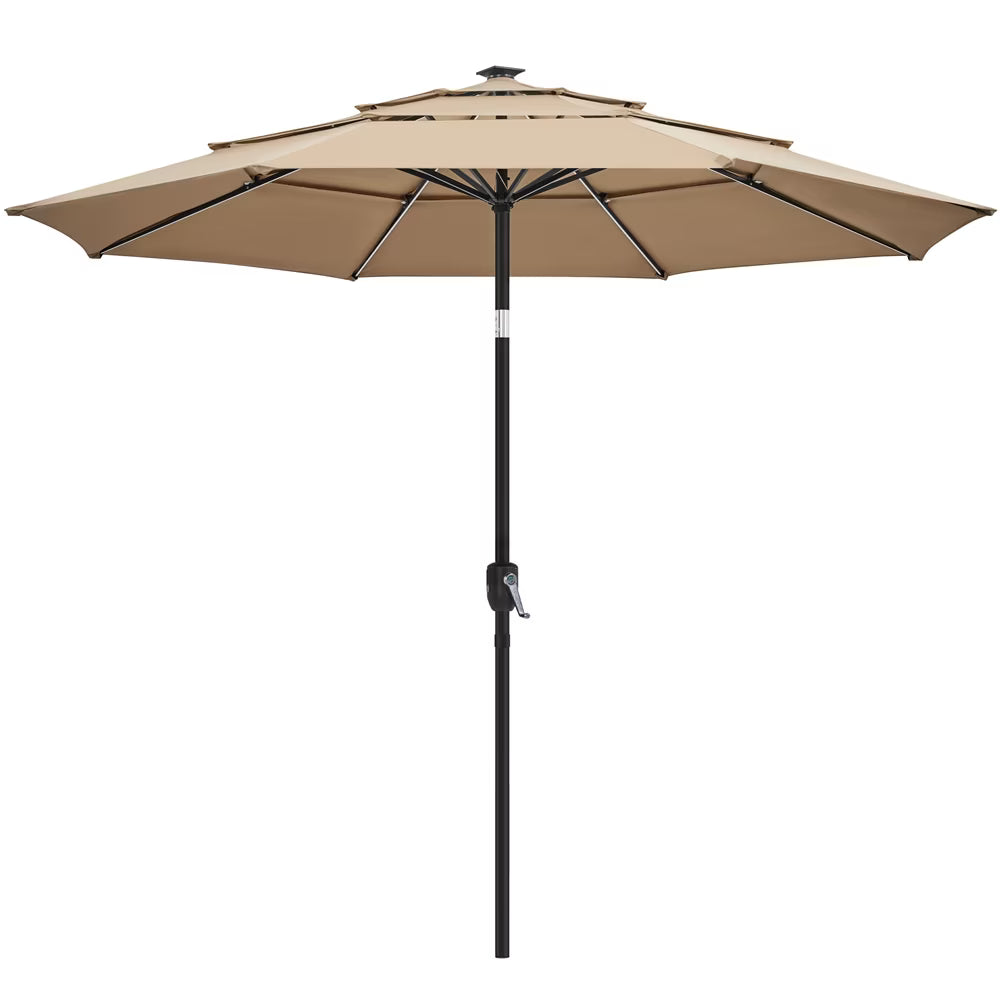 Renwick Outdoor Patio Parasol With Color-Changing LED Strip, Tan – 10 Ft