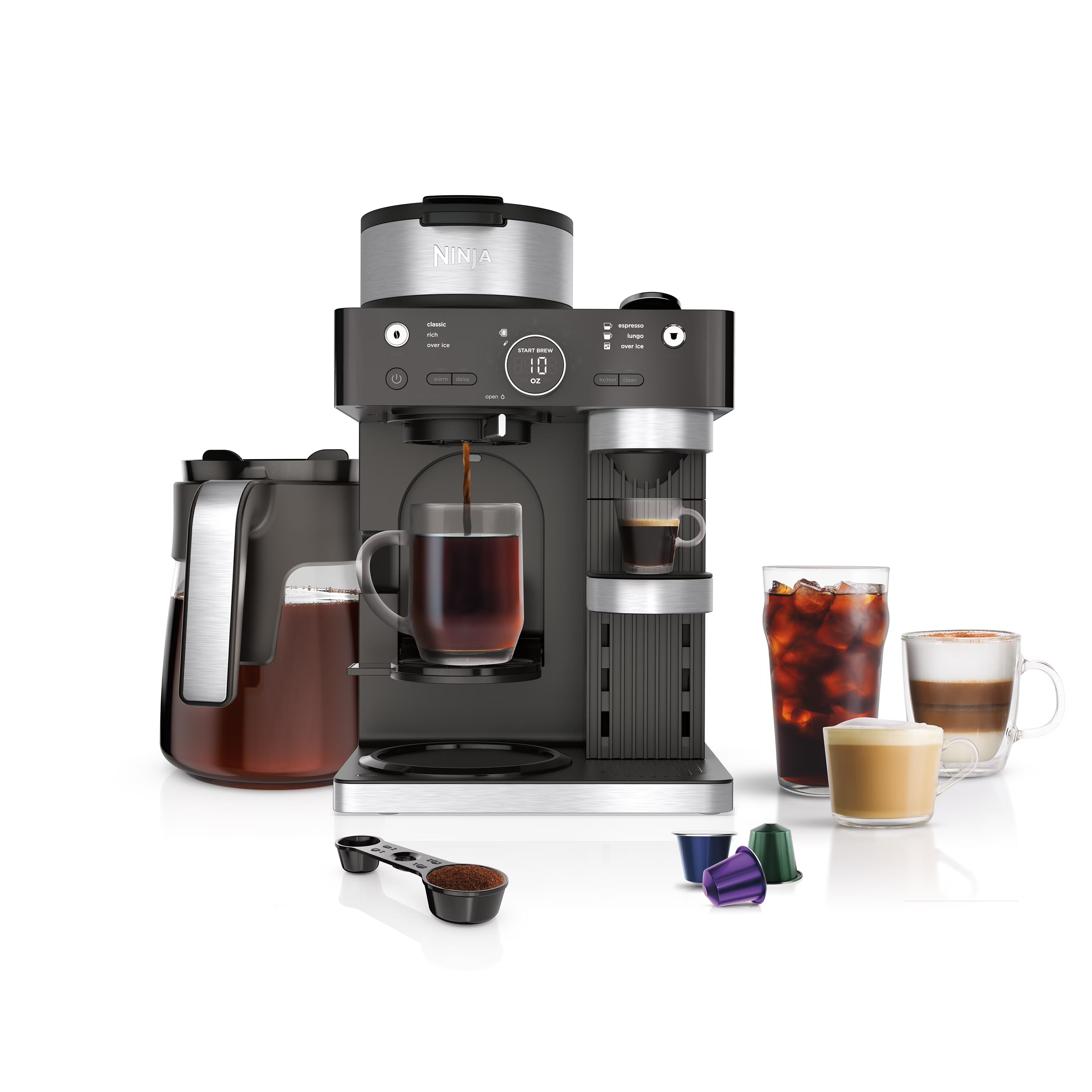 Ninja Espresso & Coffee Barista System, Single-Serve And 12-Cup Carafe, Nespresso Capsule Compatible – CFN601