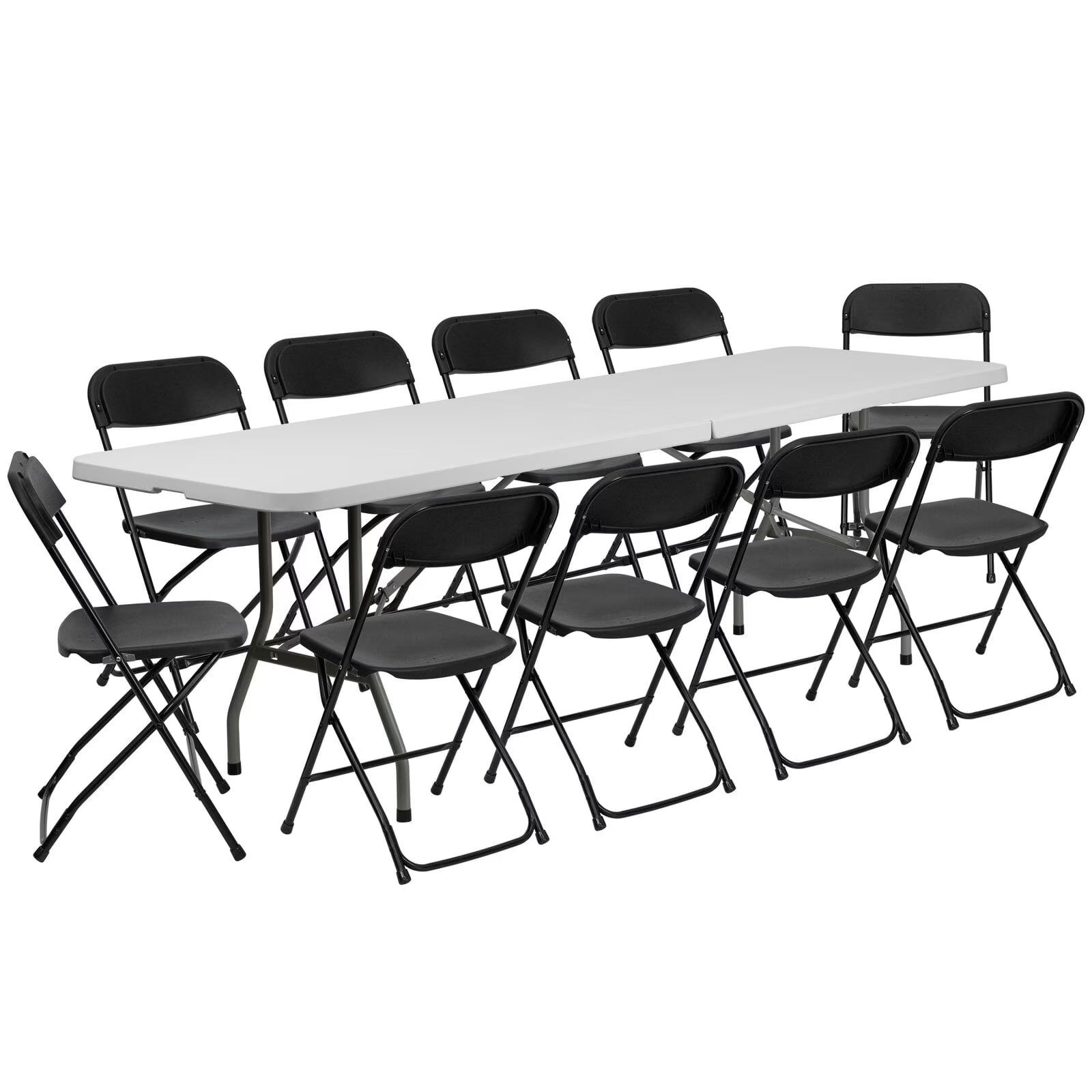 Ktaxon 6ft White Folding Table And 10 Black Folding Chairs