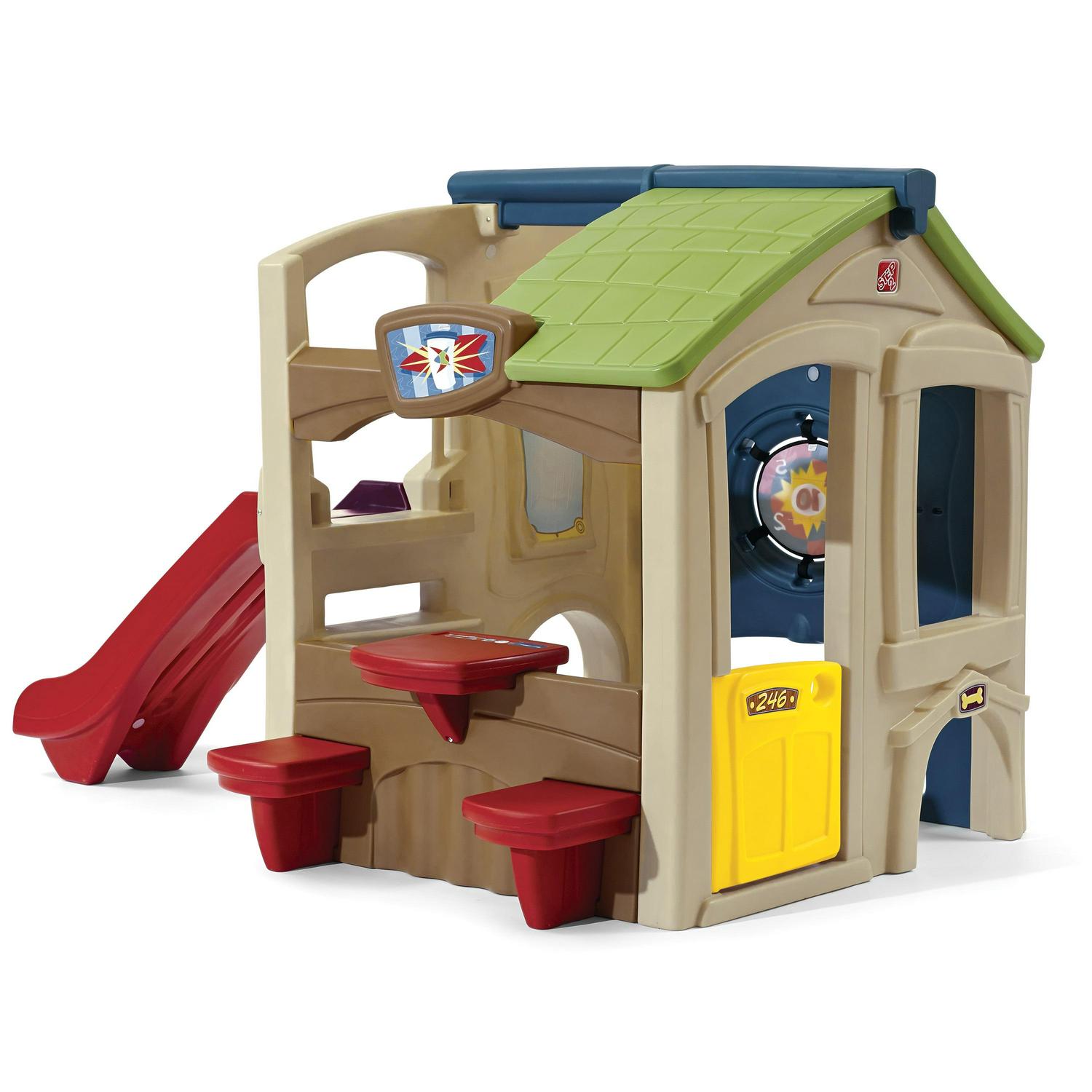 Step2 Neighborhood Fun Center Brown Plastic Playhouse With Slide – 851000