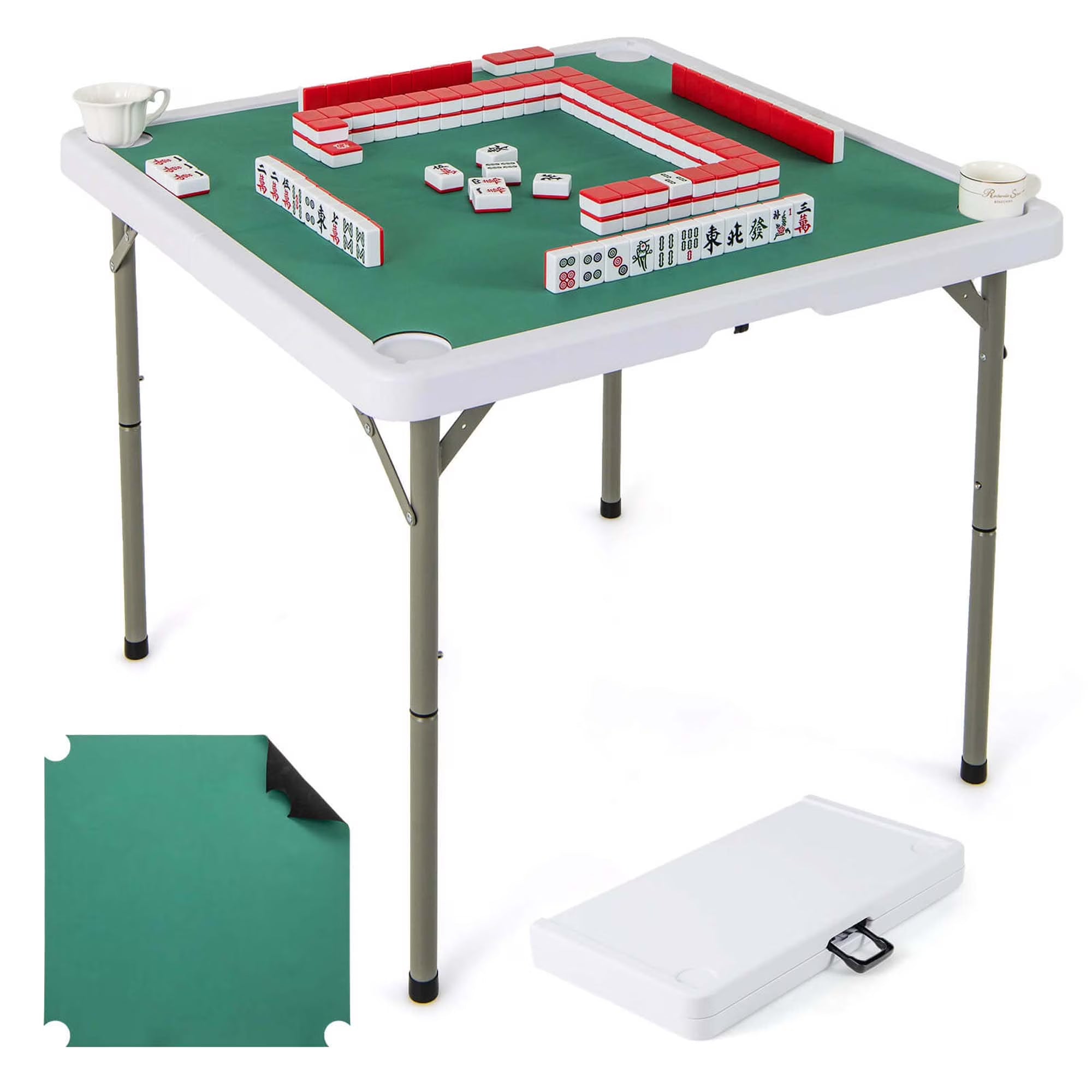 Costway Folding Mahjong Table With Cup Holders, Felt Mat And Carrying Handle – 35in x 35in x 29in