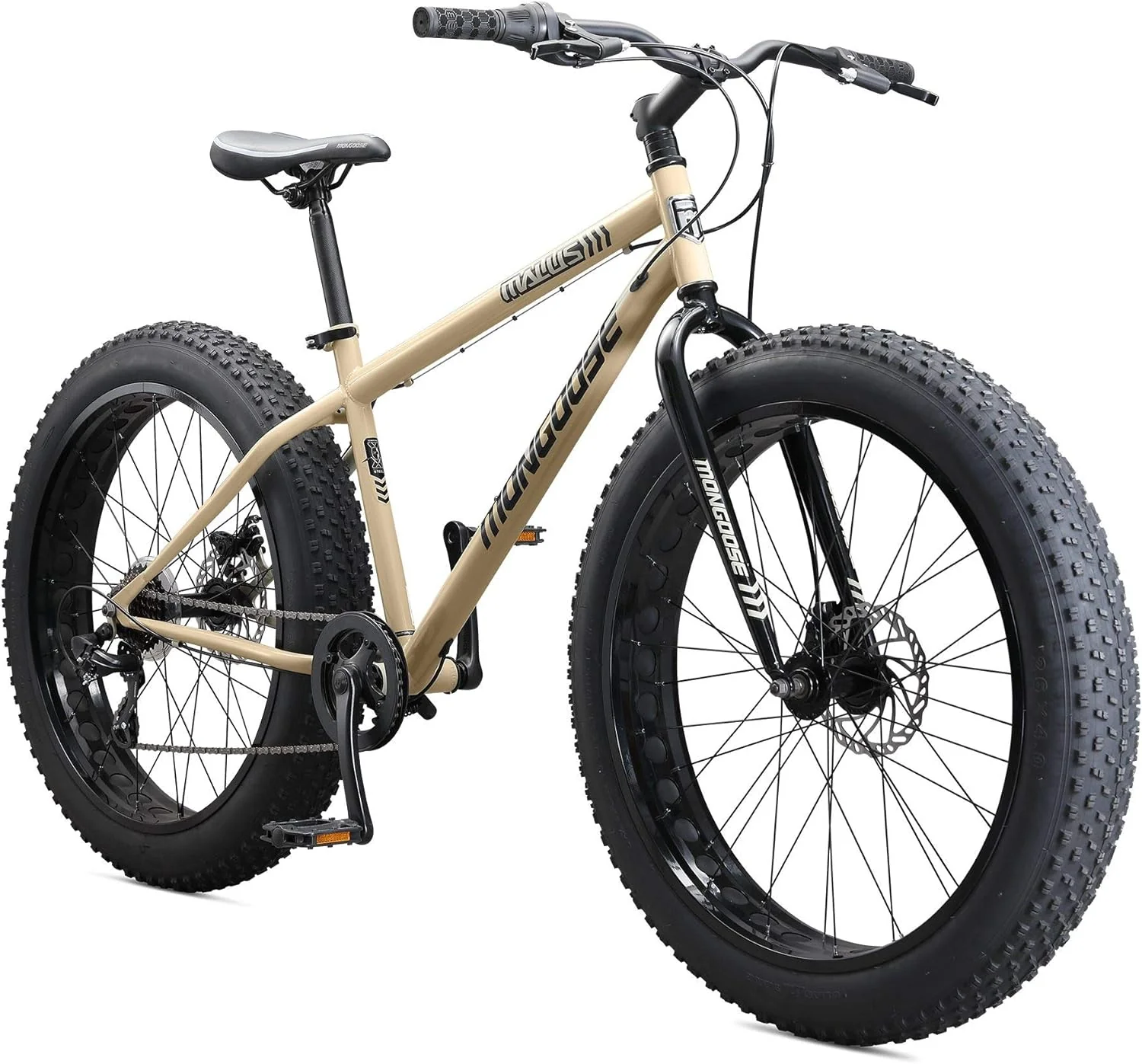 Mongoose Malus Adult Fat Tire Mountain Bike, 26-Inch Wheels, 4-Inch Tires, 7-Speed – R5714C