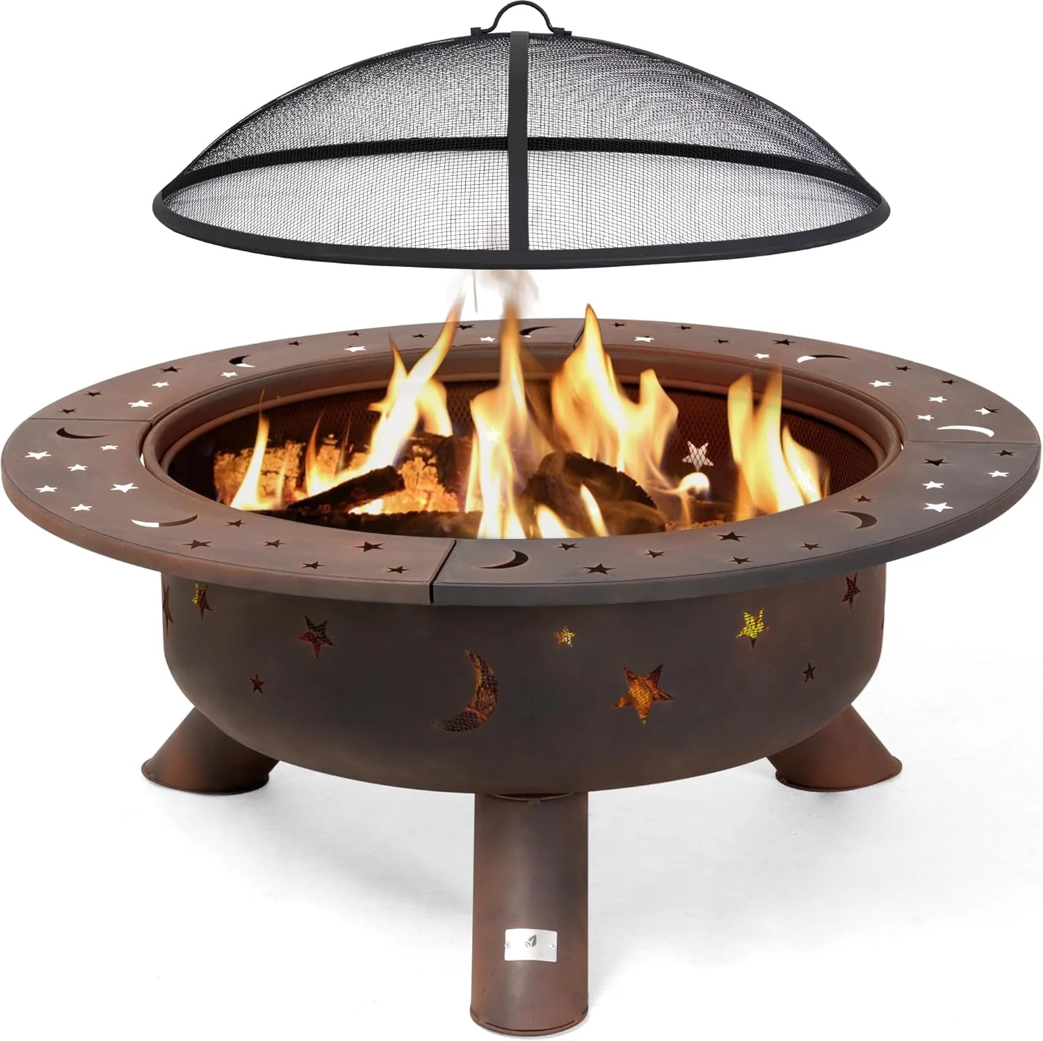SUNCREAT 42-Inch Wood Burning Patio Fire Pit, Black, 42.1 Inch Diameter x 25.2 Inch High