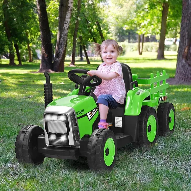 Kids 12V 7AH Ride-On Tractor With Trailer, 53 x 20 x 20.5 in – 3-Speed Transmission