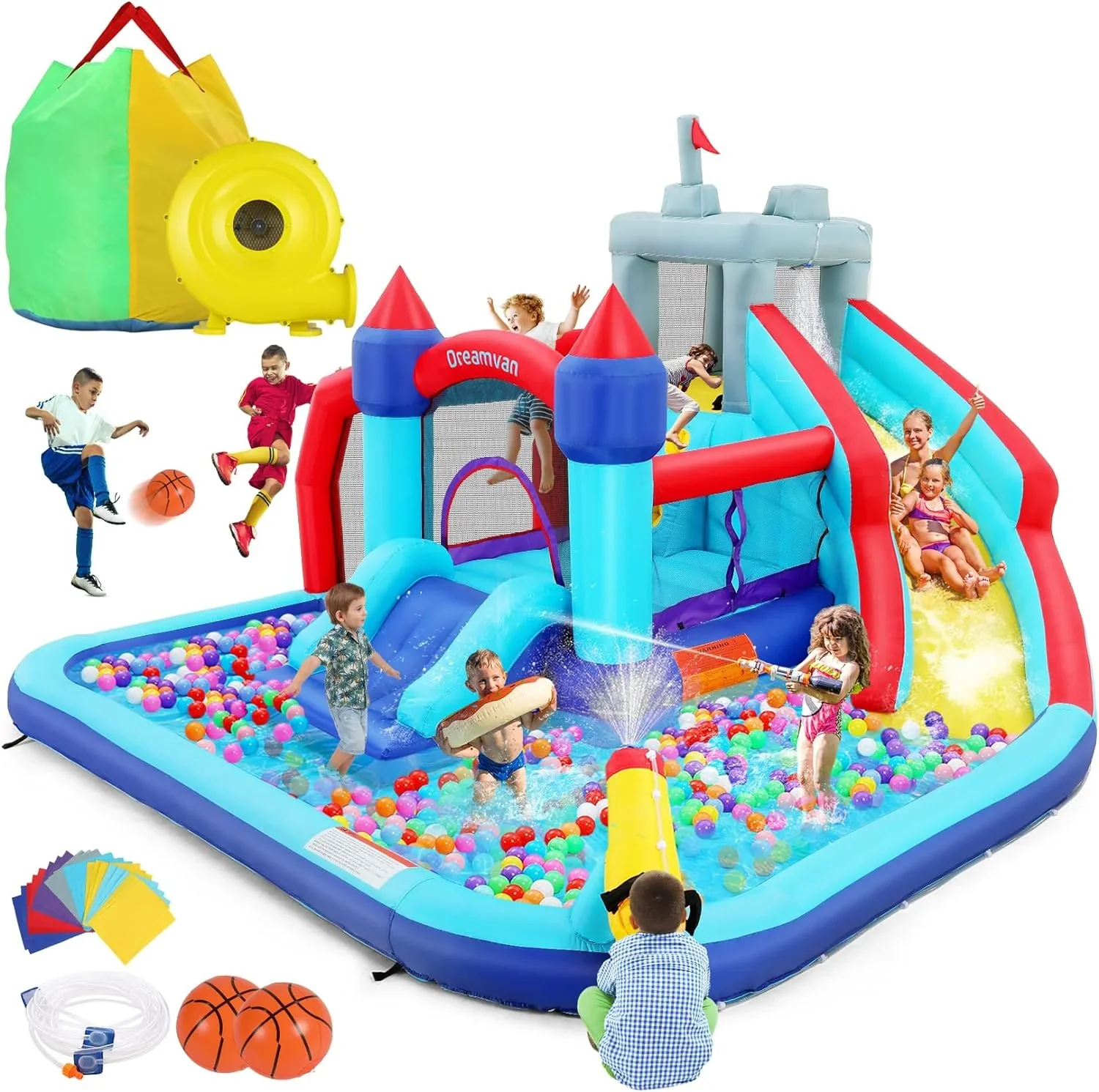 ROOJER Inflatable Water Slide Bounce House 8-in-1 With 450W Blower – Crocodile Water Park