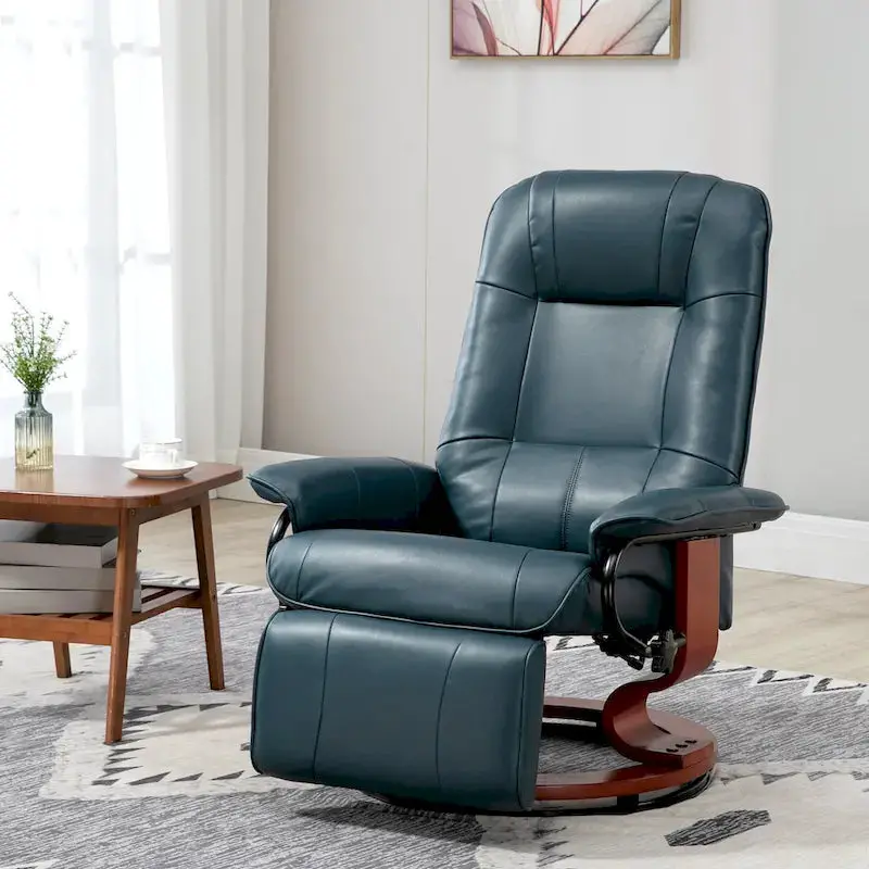 HomCom Manual Swivel Recliner Chair With Extendable Footrest – Faux Leather