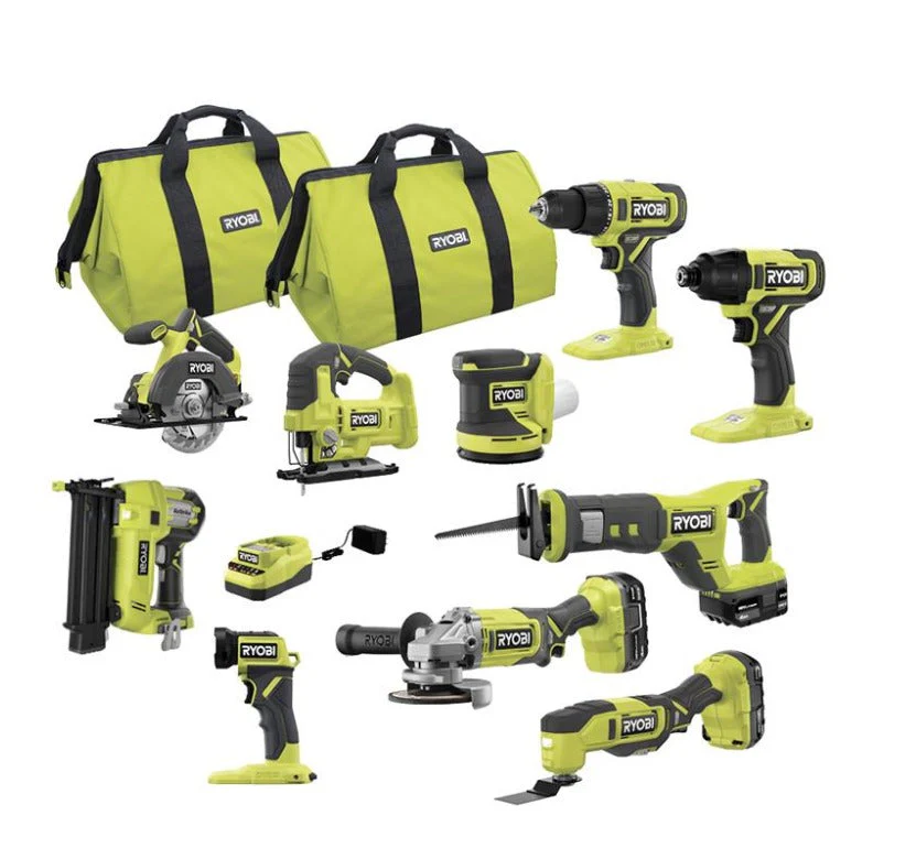 RYOBI ONE+ 18V 10-Piece Cordless Power Tool Set With 3 Batteries And Charger – PCK750KN