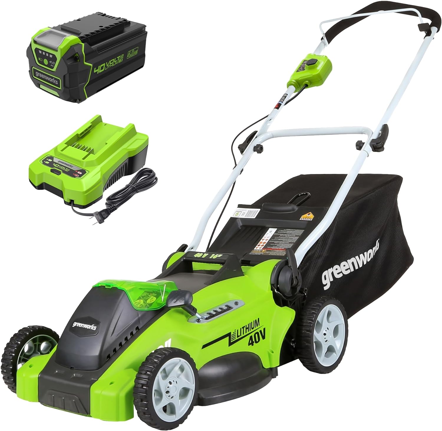 Greenworks Cordless Lawn Mower 40V 16in 4.0Ah Battery And Charger – 45Min Runtime
