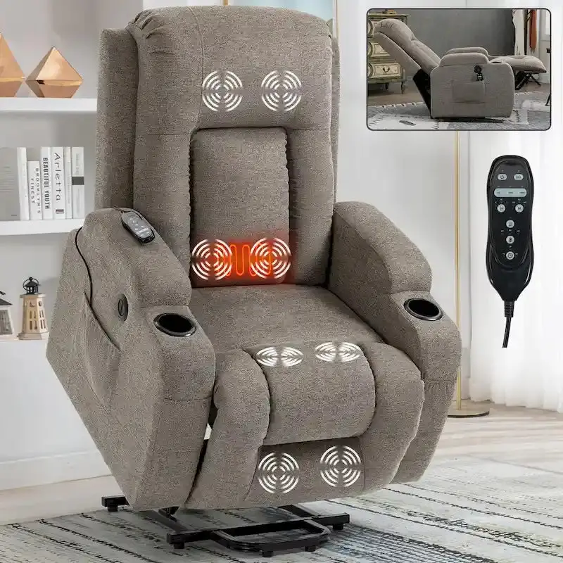 Power Lift Recliner Chair With Massage, Lumbar Heat, USB Port And Cup Holders – Single-Motor Sofa