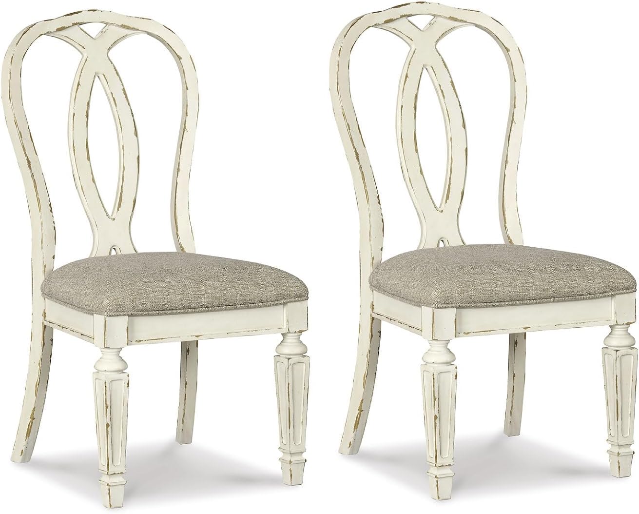 Signature Design by Ashley French Country Ribbon Back Dining Chairs, 2 Count, Chipped White – Realyn