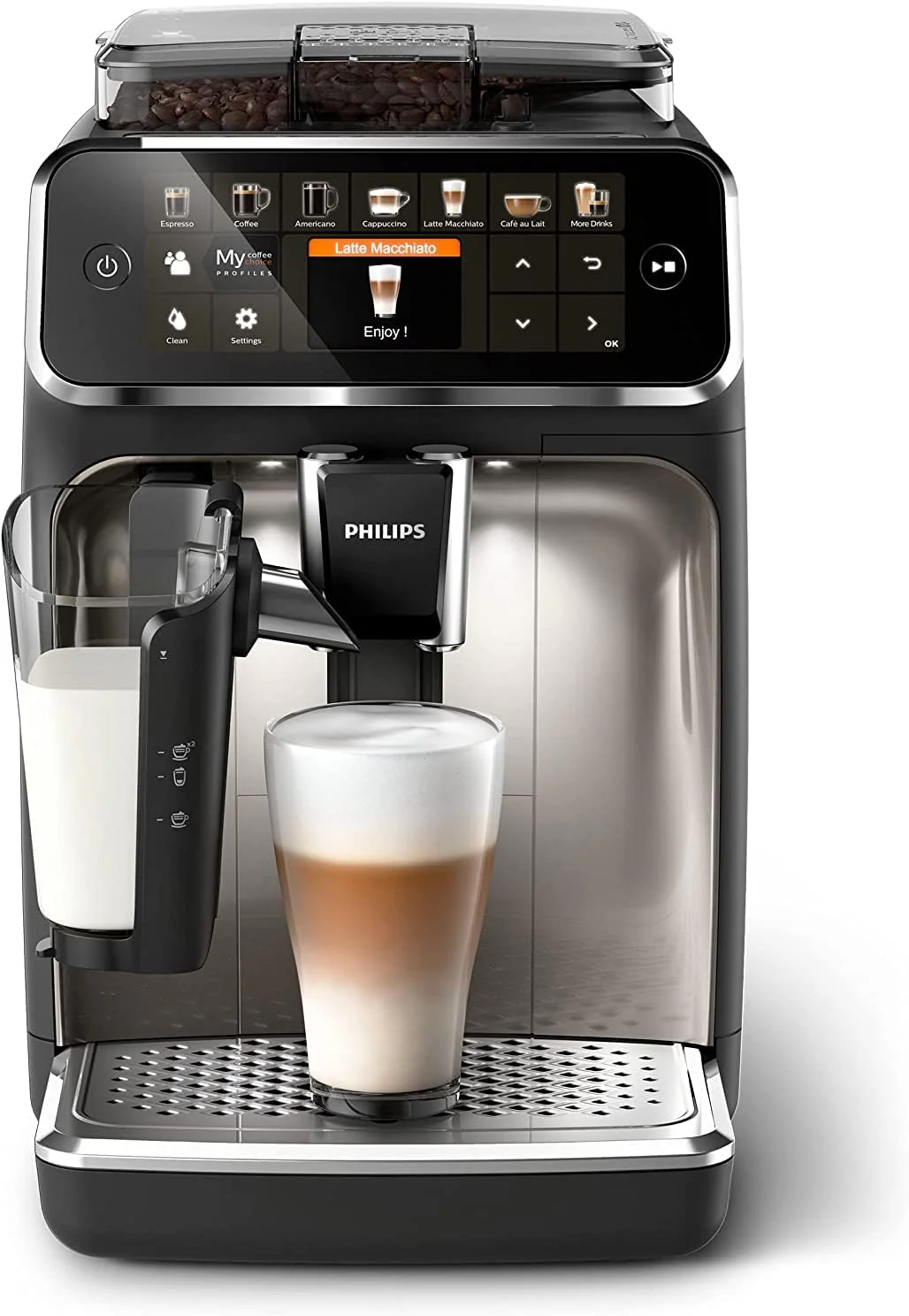 PHILIPS 5400 Fully Automatic Espresso Machine With LatteGo, 15″D x 10″W x 17″H – EP5447/94