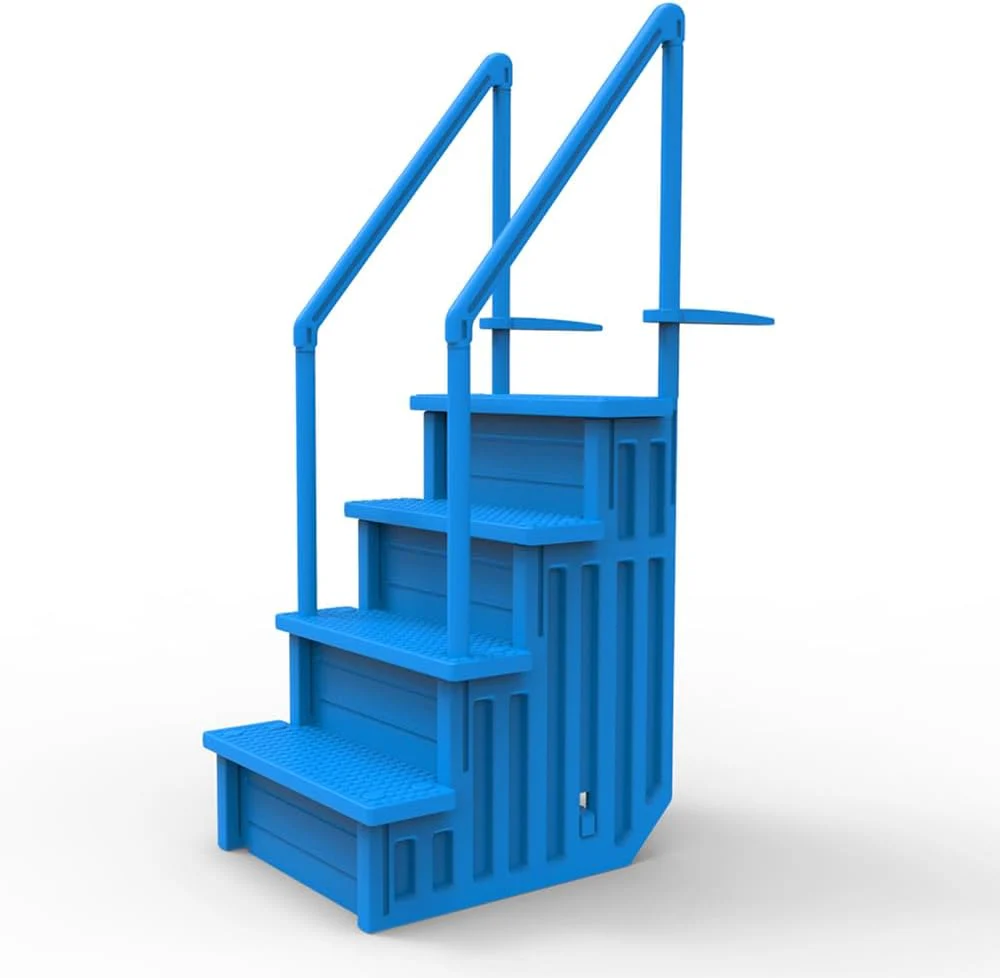 Aqua Select Anti-Slip In-Pool Steps, Gray, 28in W x 81in H, 300 lbs Capacity – For Above Ground Pools