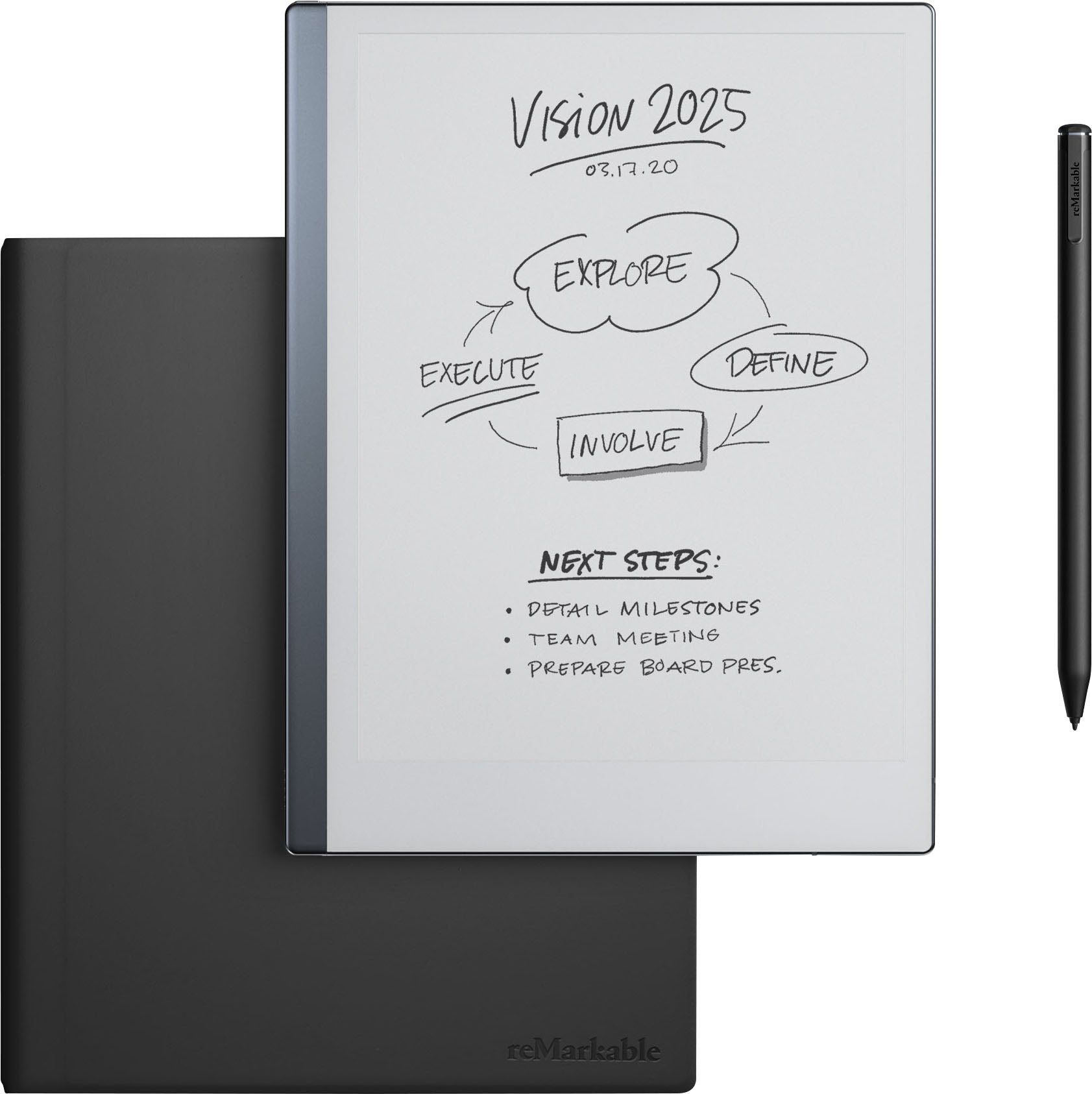 reMarkable 2 10.3 in Paper Tablet With Marker Plus And Premium Leather Book Folio – Black