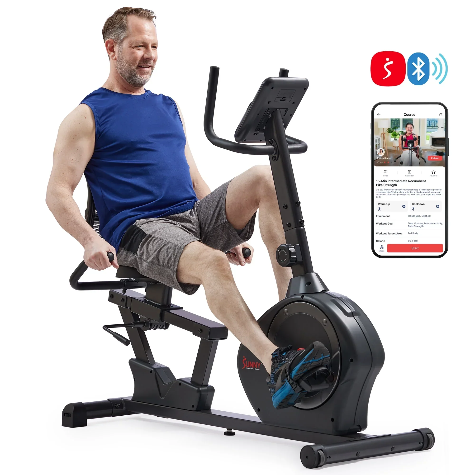 Sunny Health & Fitness Smart Recumbent Exercise Bike, 350 LB Capacity – SF-RB424002
