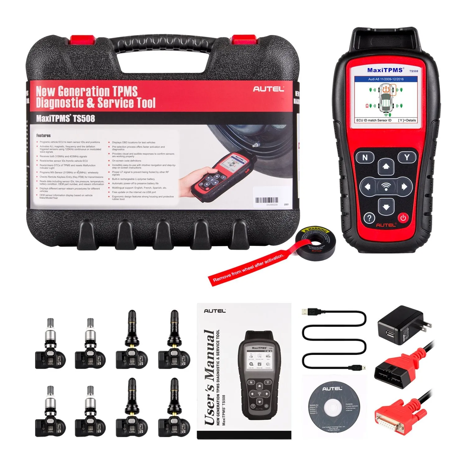 Autel MaxiTPMS TPMS Diagnostic Service Tool With 4 Pcs 315MHz MX-Sensor And 4 Pcs 433MHz MX-Sensor – TS508K