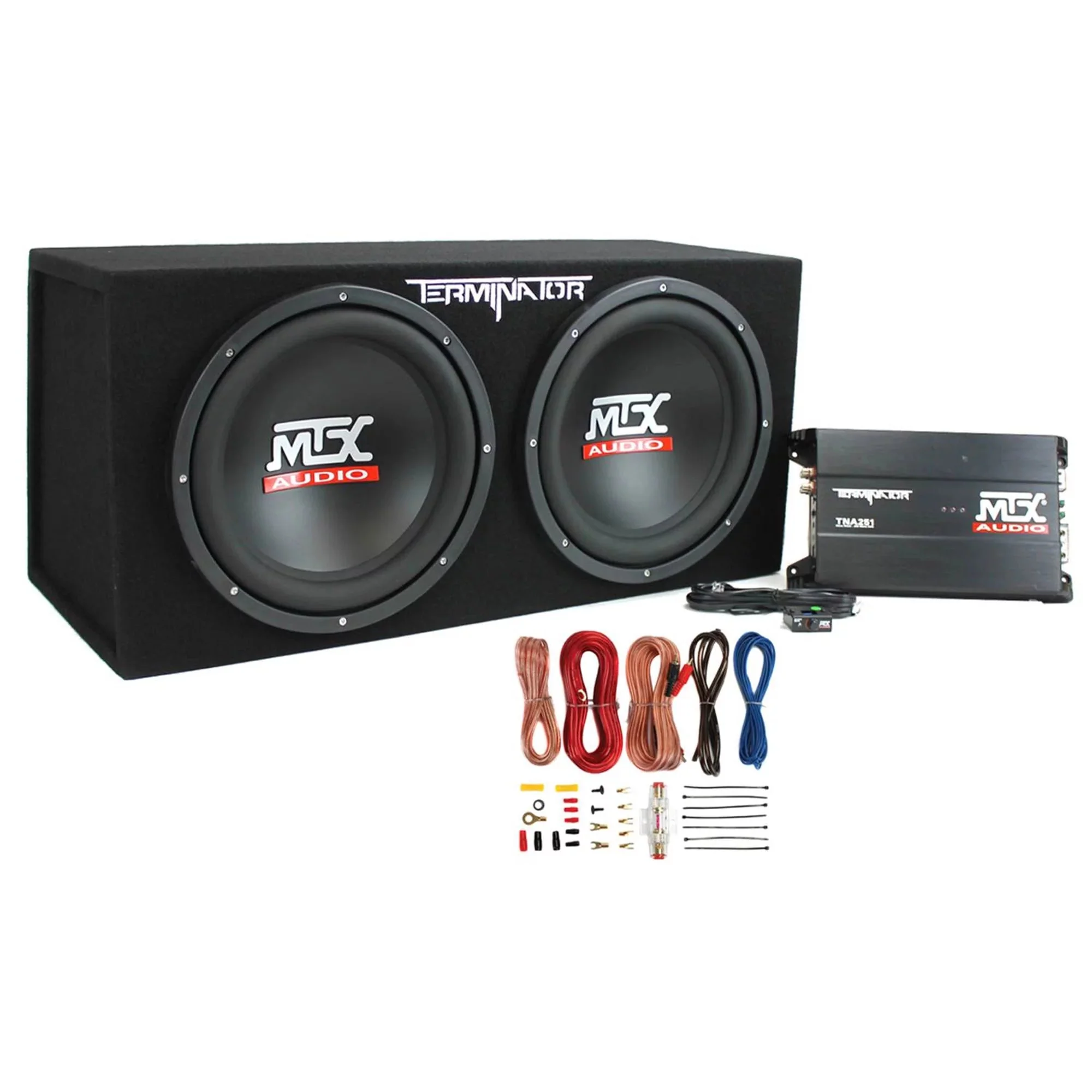 MTX 12in 1200 Watt Dual Car Subwoofer Package With Amplifier And Installation Kit – TNP212D2