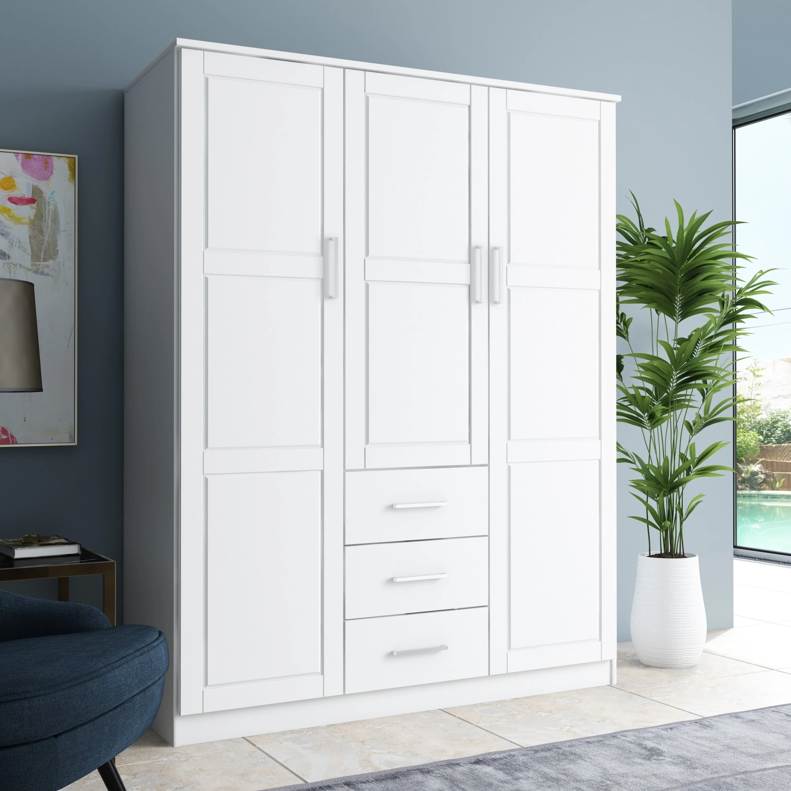 Palace Imports Solid Wood 3-Door Wardrobe Armoire, 56 inch – Cosmo