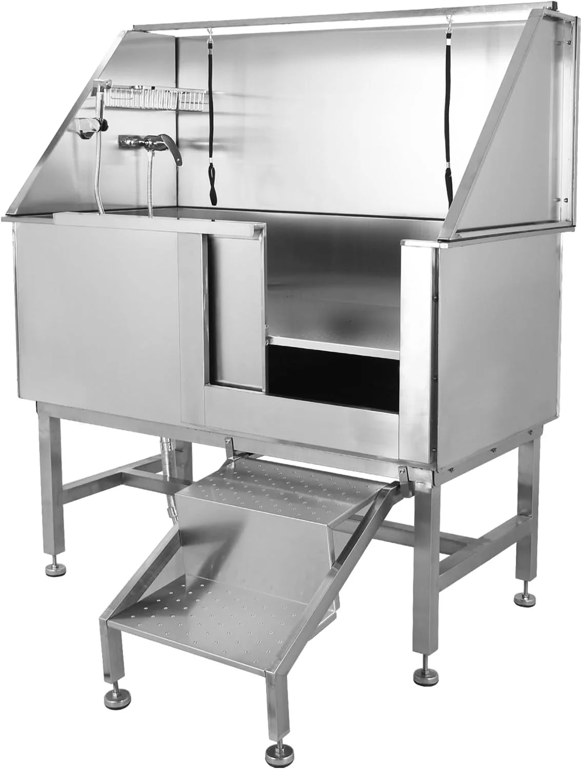 Cuisinaid Dog Grooming Tub, 50 in Stainless Steel With Ramp, Faucet, Sprayer, Drain Kit, Right Door