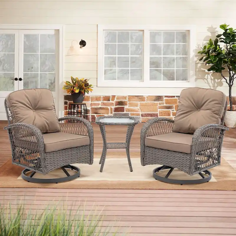 3-Piece Outdoor Swivel Rocker Patio Conversation Set – 360 Degree