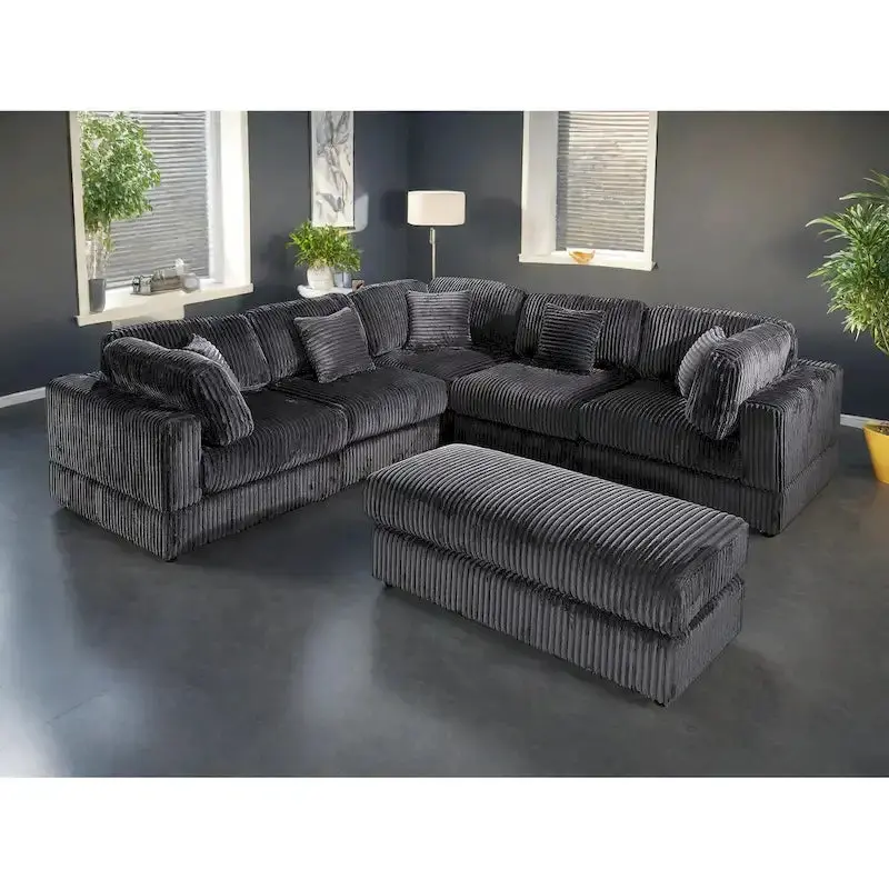 Modular L-Shaped Sectional Sofa, 6-Piece Corduroy Upholstered Configuration