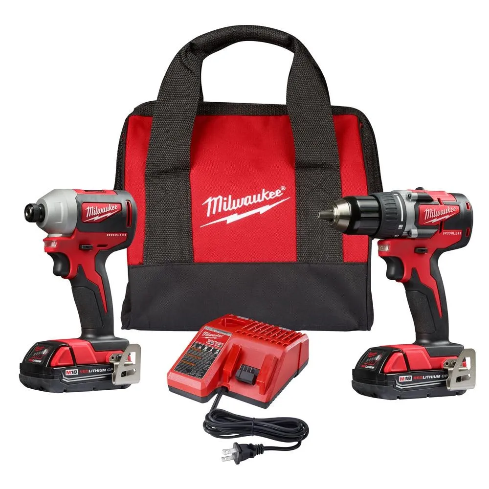 Milwaukee M18 18V Lithium-Ion Brushless Compact Drill/Impact Combo Kit, 2-Tool – 2892-22CT